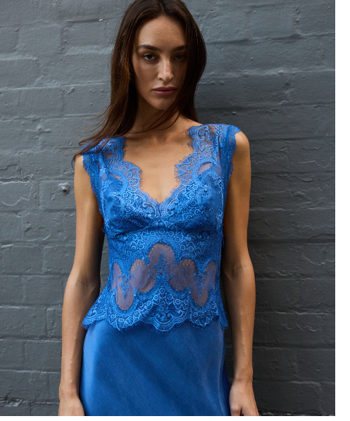 Third Form Women’s Visions Lace Floor Length Azure Blue Dress US Size 4