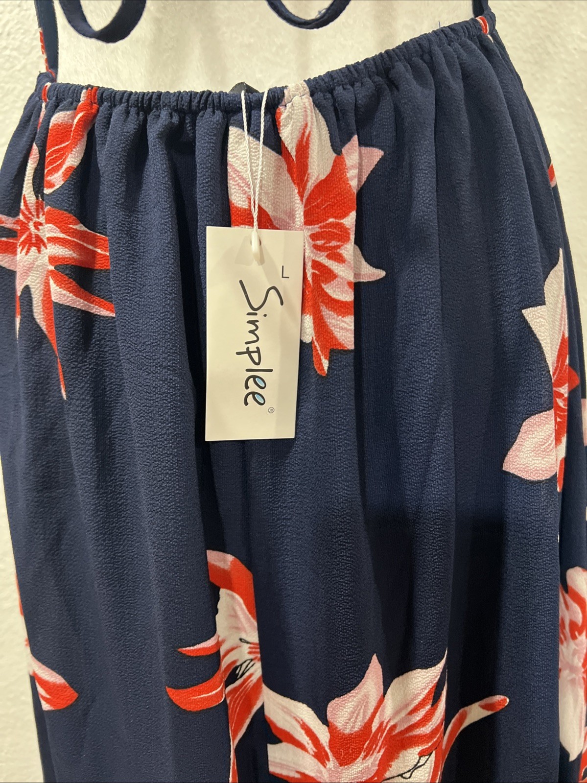 Simplee Floral Maxi Dress Large Navy Orange V-Neck Halter Mock Wrap High Slit