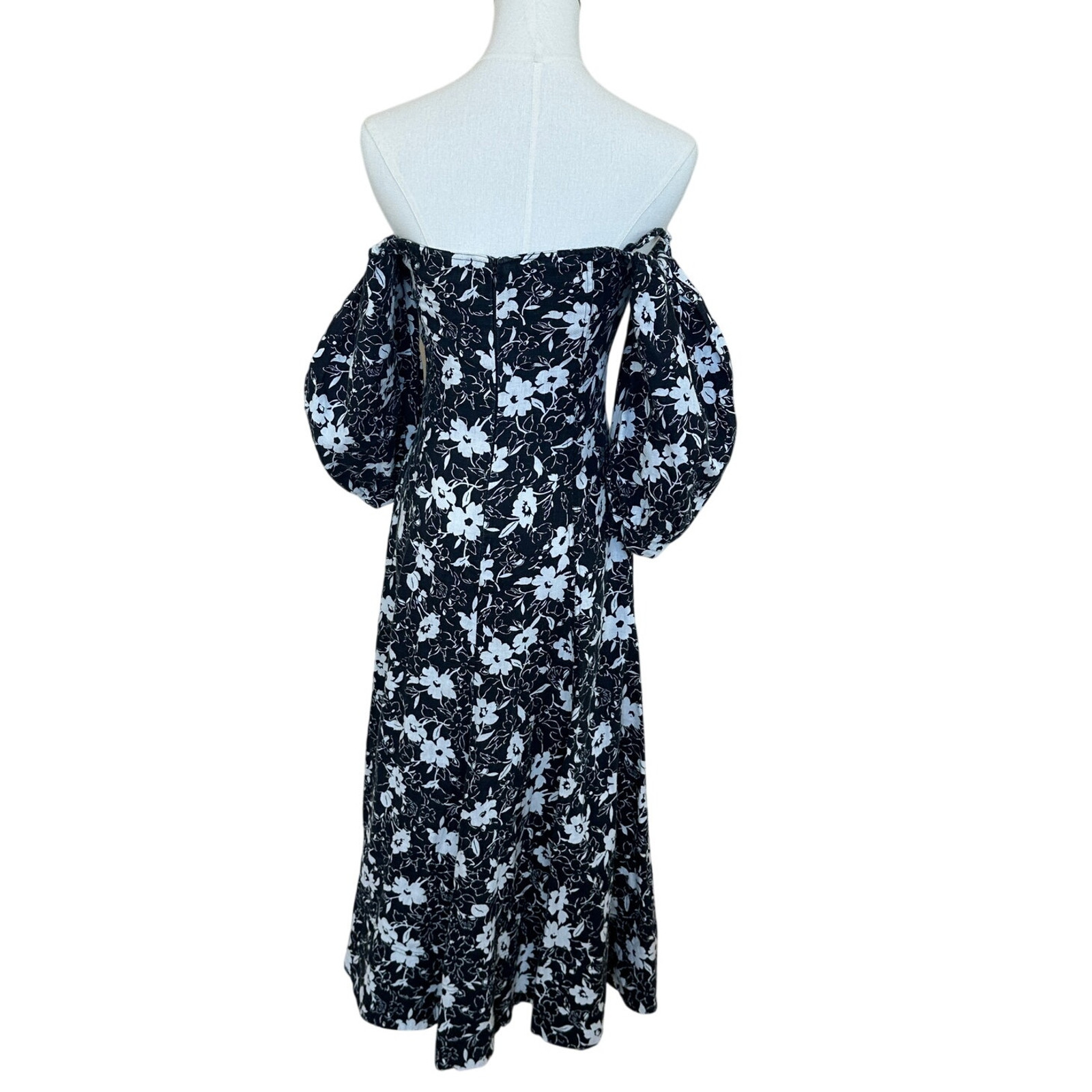 Ralph Lauren Black Floral Corset Midi Dress SIZE 8 Vacation Linen Designer $600