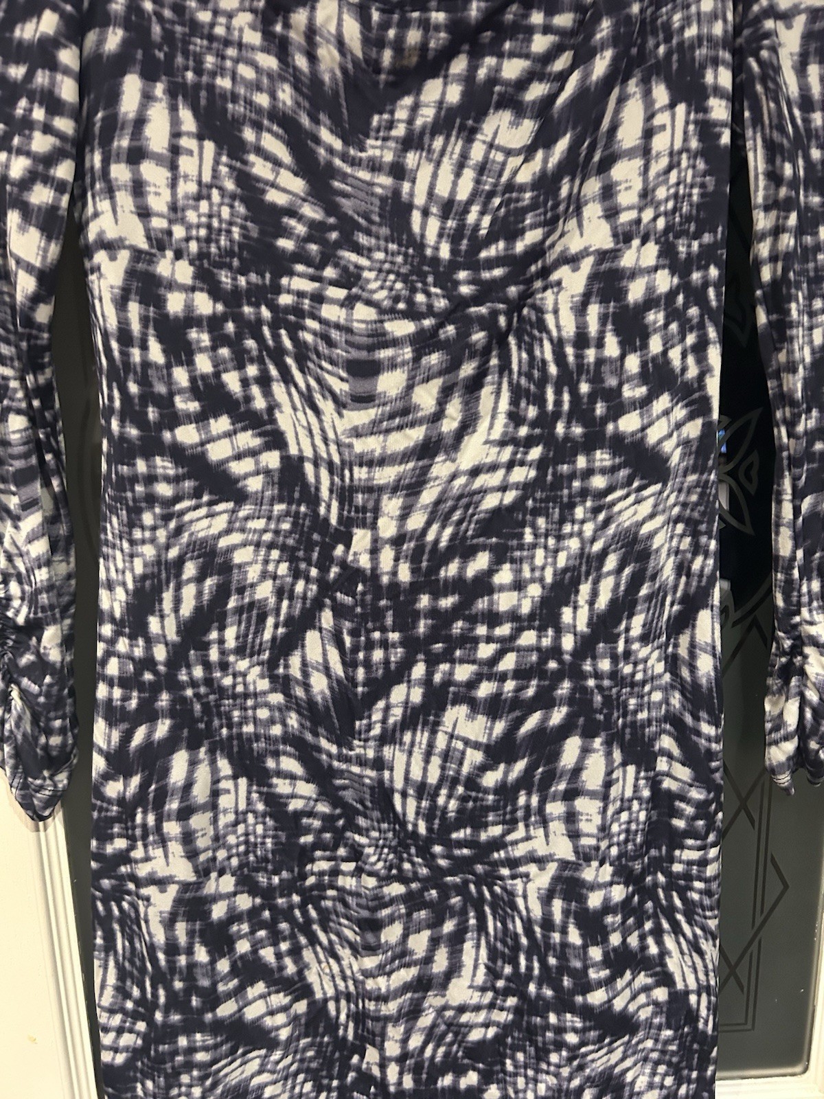 Ghost London Abstract Cowl Neck Midi Dress | Size 12 | Navy & White