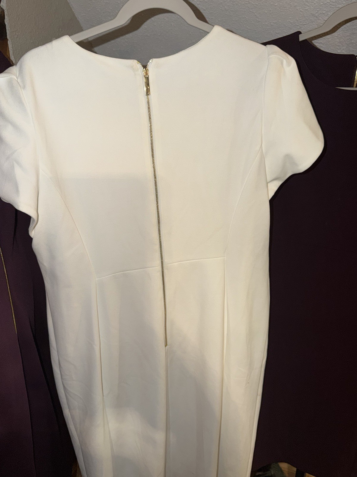 Calvin Klein White Tulip Sleeve Sheath Dress Size 16 Career Office