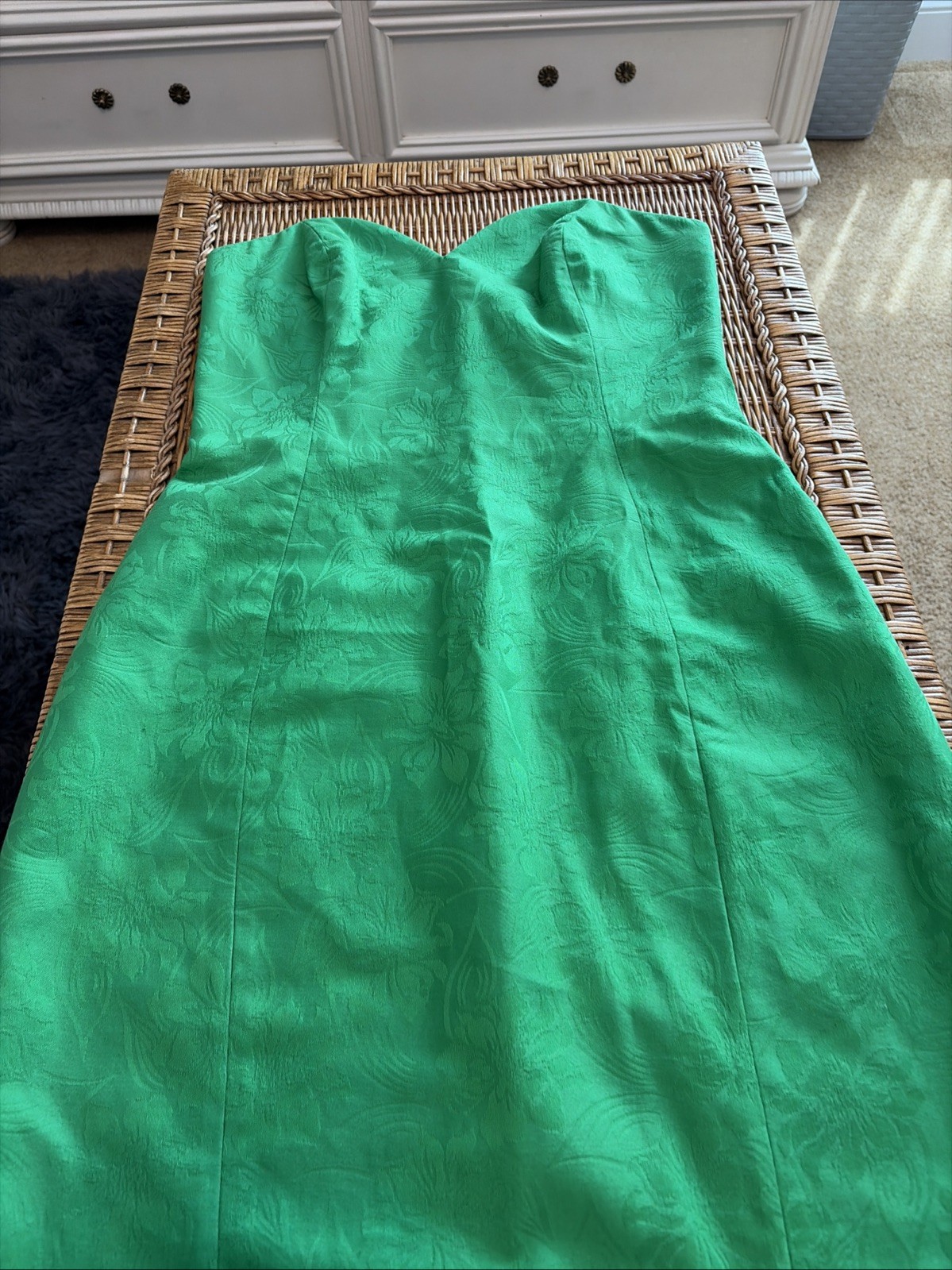 A.J. Bari Strapless Green Brocade Boned Cocktail Dress Sz 8/10
