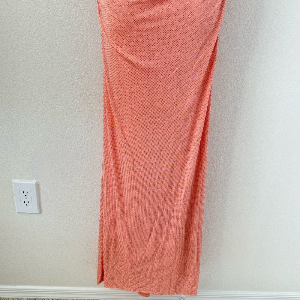 NWT Windsor Coral Orange Rylie Glitter Lace-Up Column Long Maxi Formal Dress