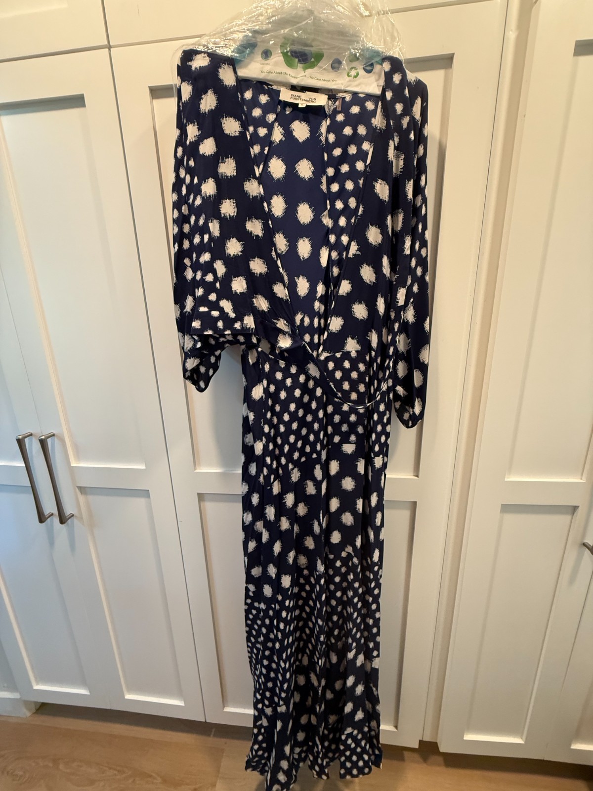 Diane Von Furstenberg Navy Cream Geometric Print Partial Wrap Dress XL EUC