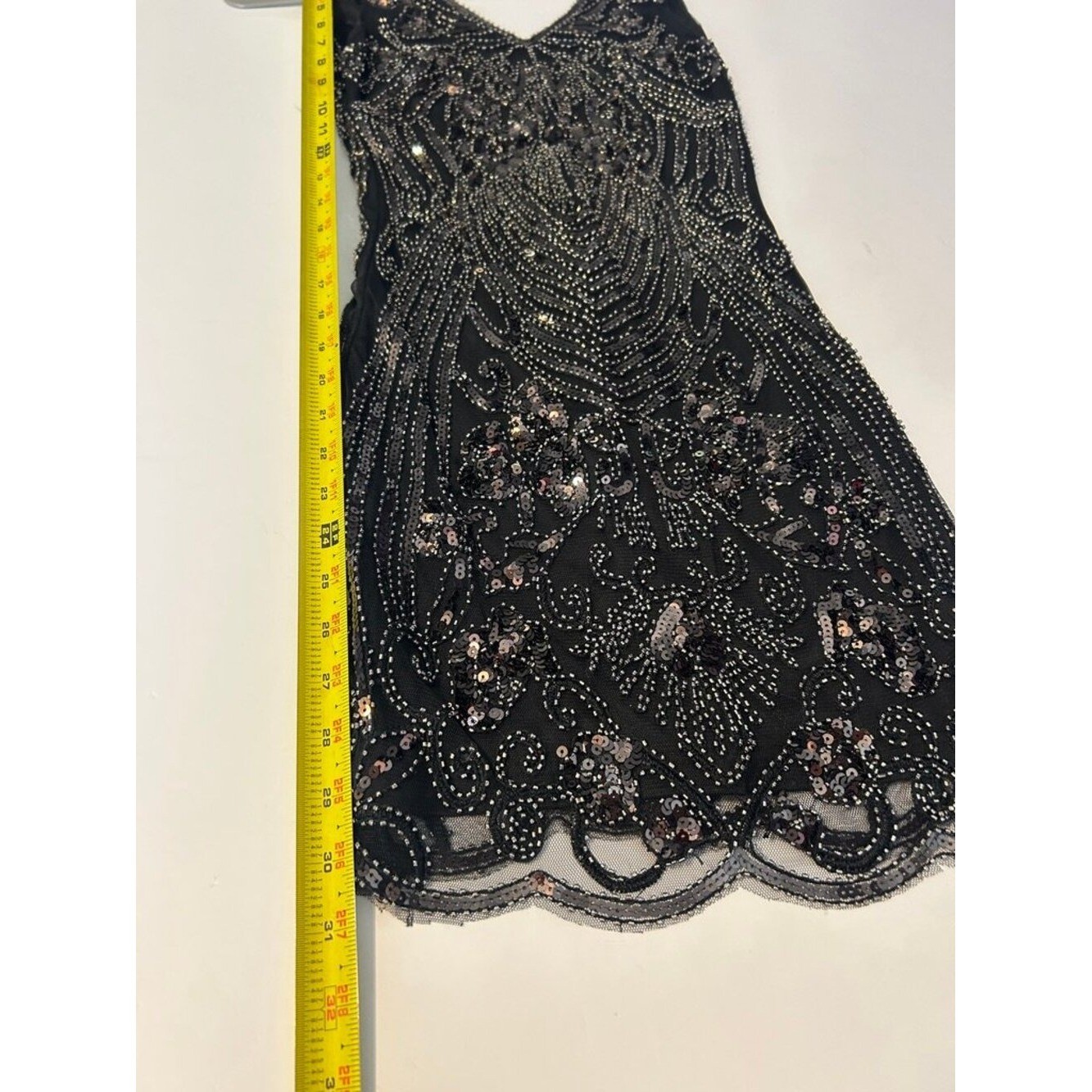 GB XS Black Beaded Sequin Mini Dress Homecoming HOCO Cocktail Party Gatsby Glam