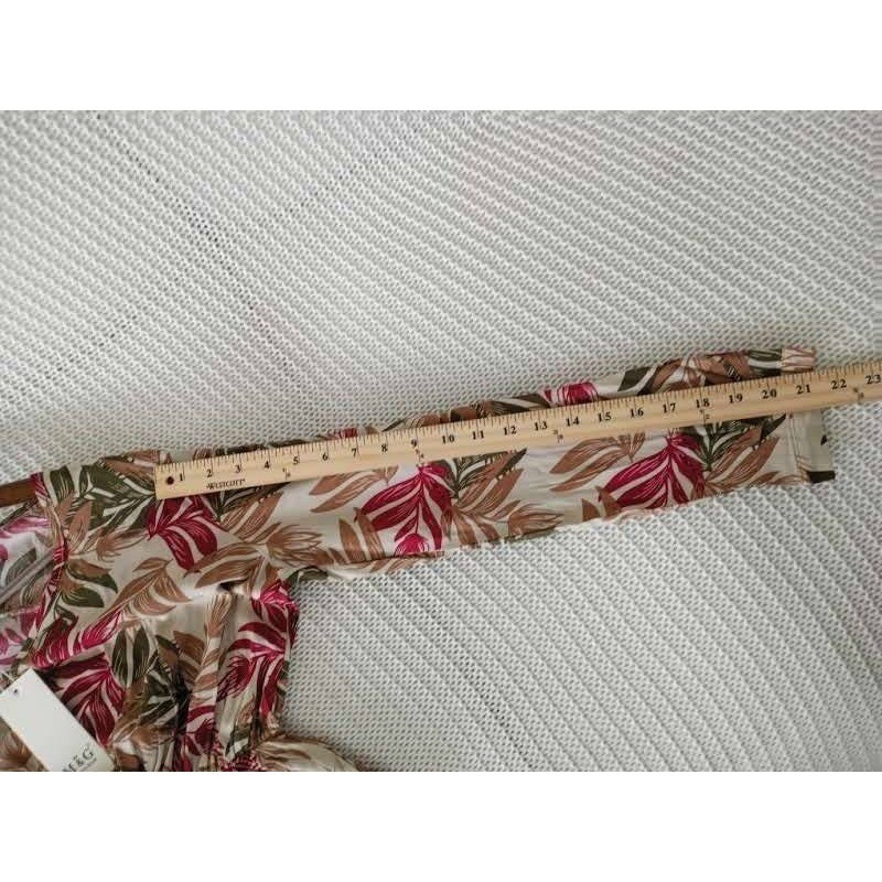 Parisian NWT Tropical Leaf Maxi Dress S 100% Cotton Pink Green Long Slv $158