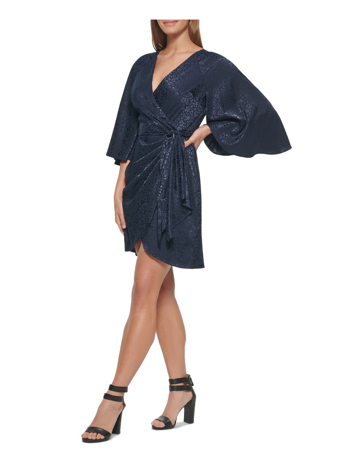 DKNY Womens Navy Cape Style Raglan Sleeves Tie 3/4 Sleeve Mini Dress 8