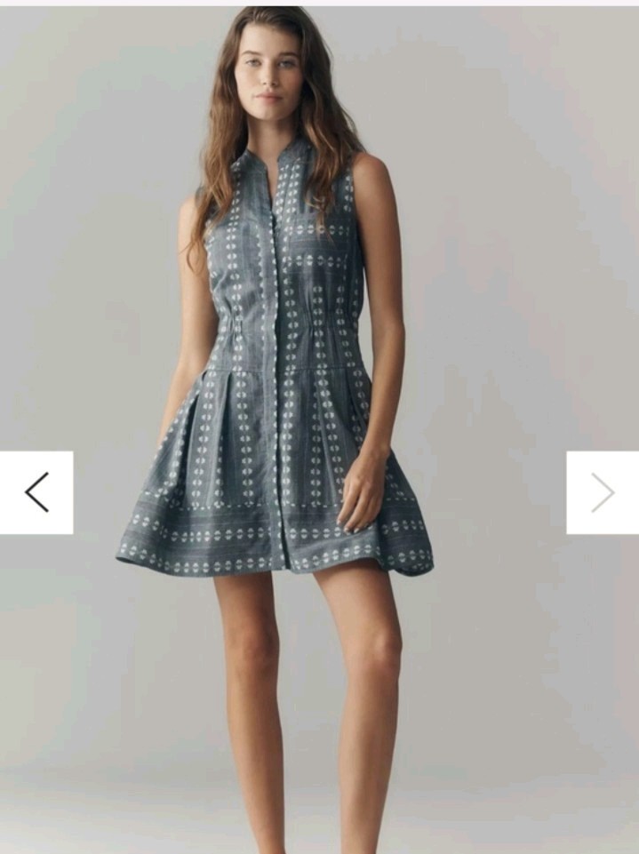 Anthropologie Shirt Dress M Blue & White Floral Collared Button Short Pockets
