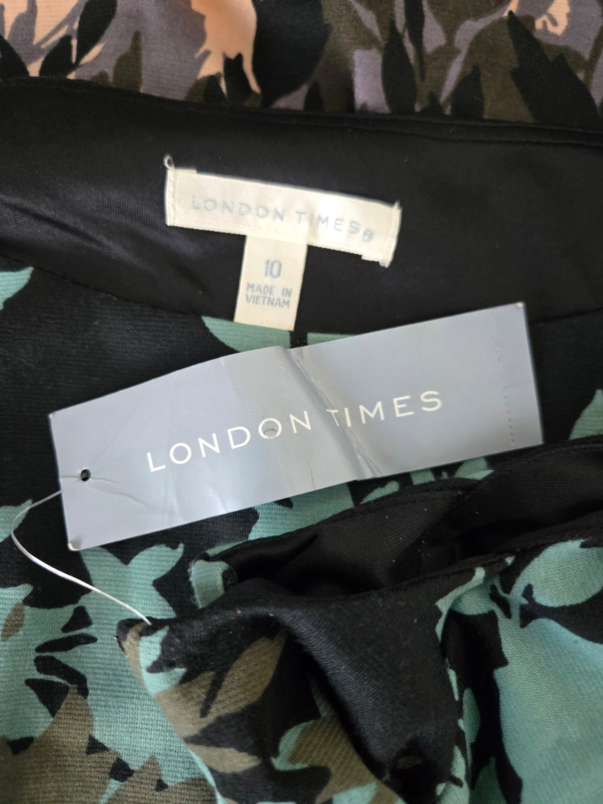 ~NWT~London Times Black Multi Floral Sheath Style Cap Sleeve Summer Dress~SZ 10