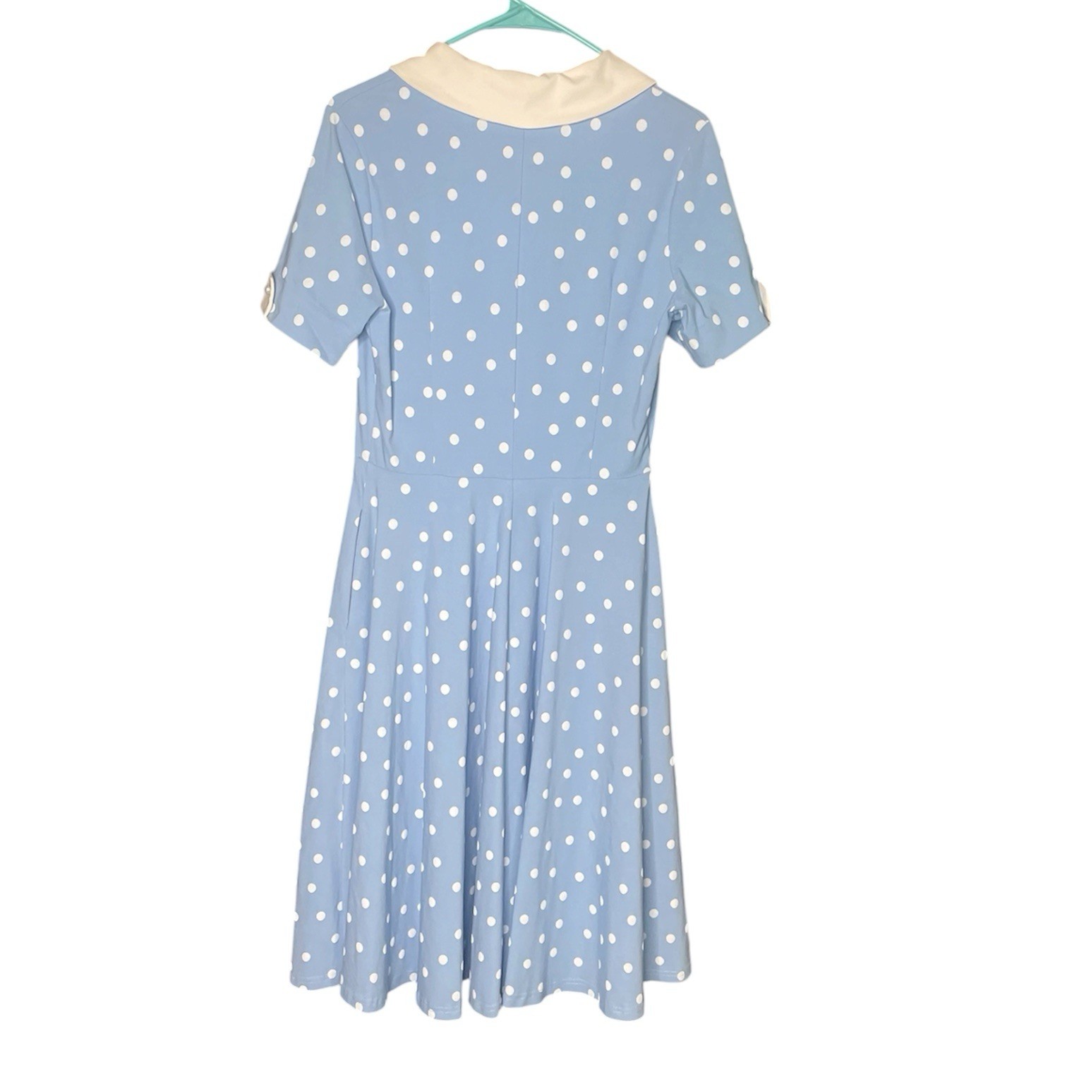 Gown Town Blue Polka Dot Short Sleeve Fit Flare Dress Rockabilly 50s Pinup L