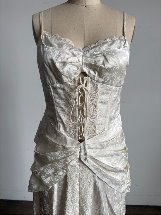 $729 NWT For Love And Lemons “Ophelia” Lace-Up Maxi Gown in Ivory Sz 4