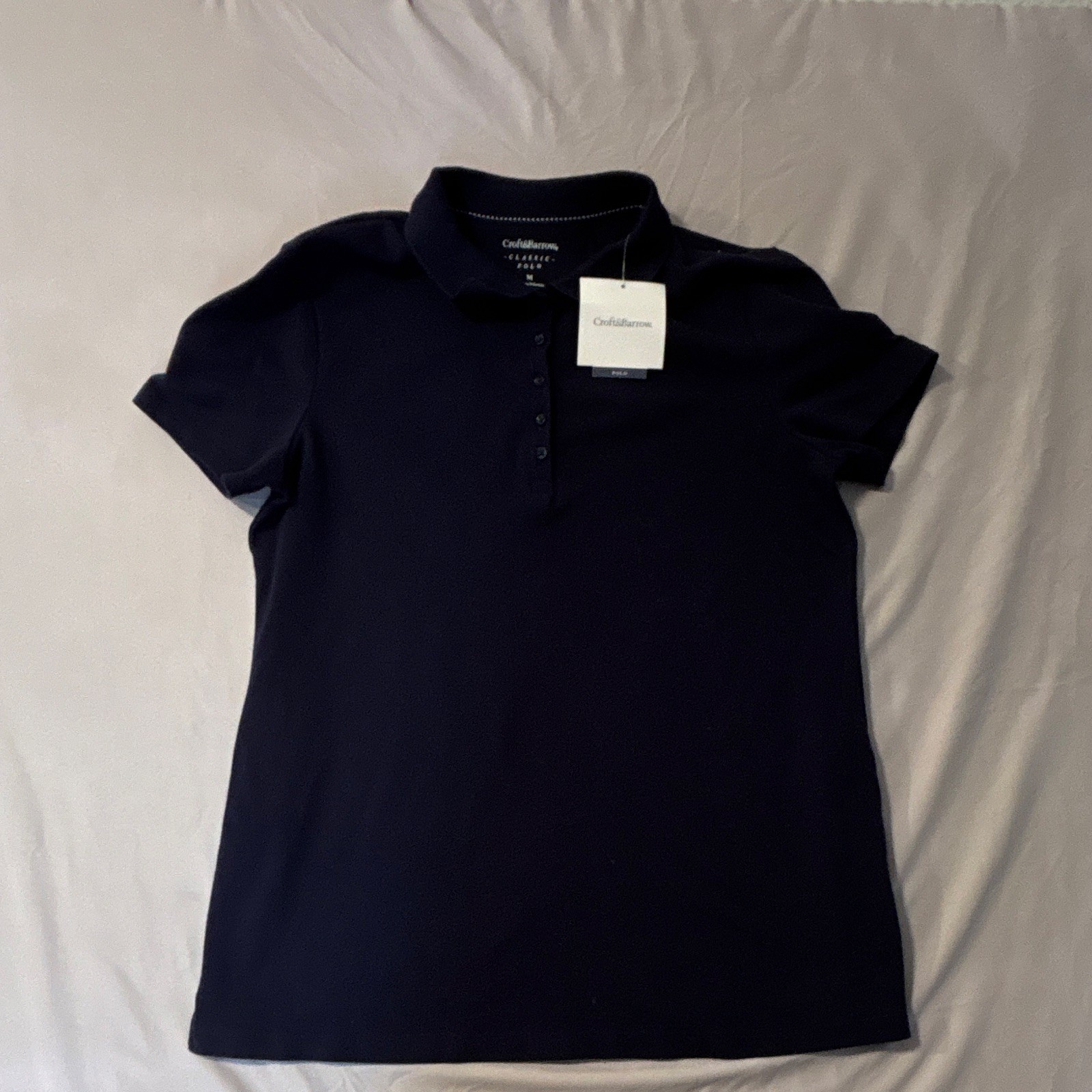 Croft & Barrow women Blue Solid Short Sleeve Collared Button Polo Shirt M