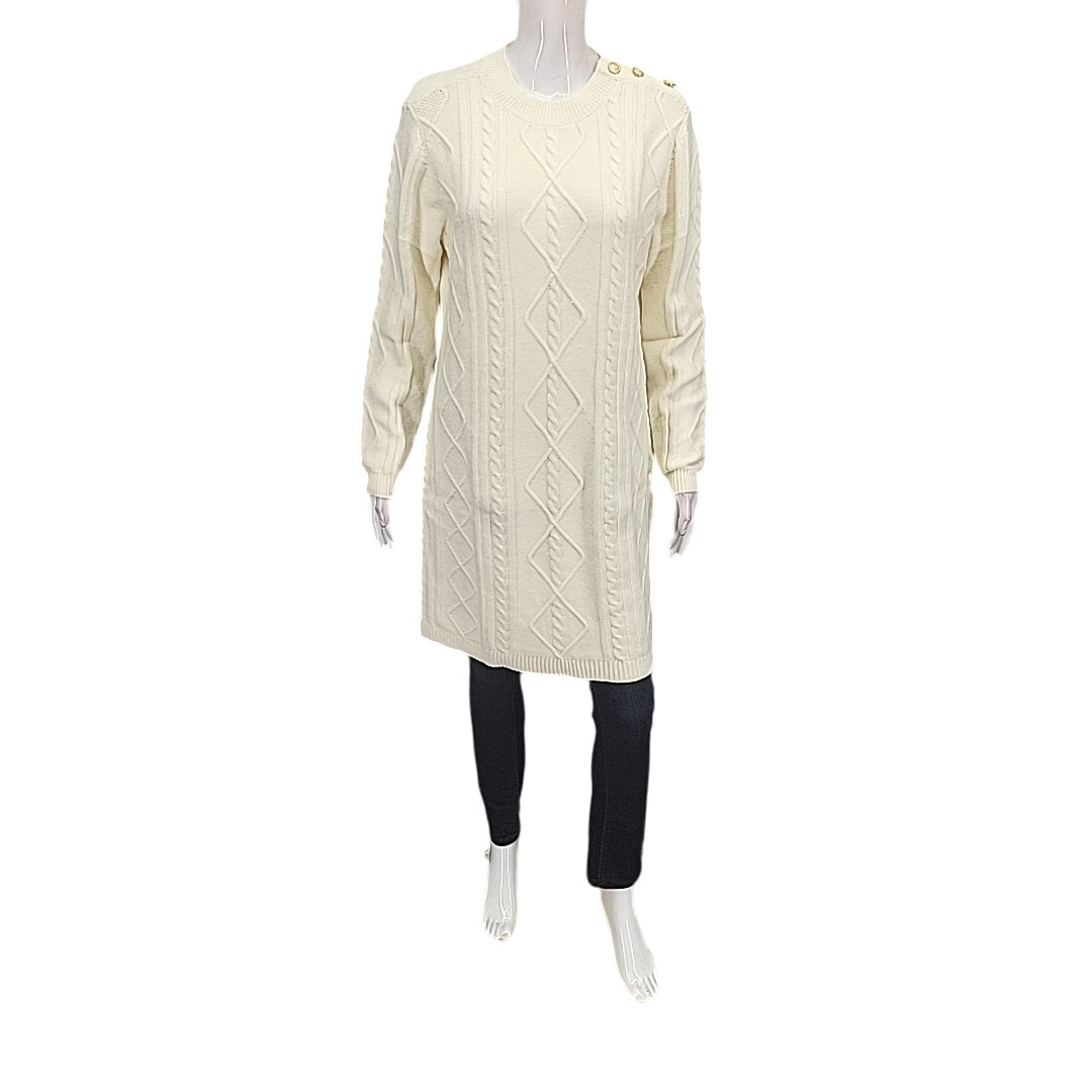 Nine West Womens Sweater Dress Large Size Cream Long Sleeves