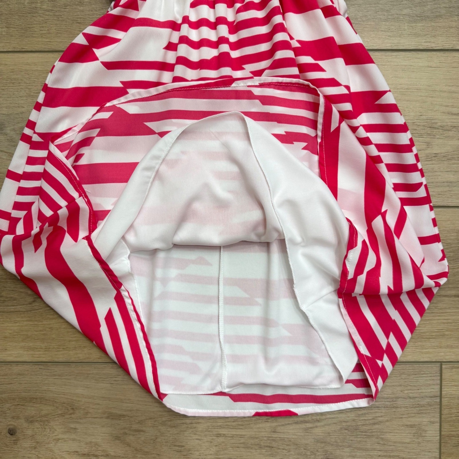 Everly Red White Geometric Striped V-Neck Fit Flare Dress Small Sleeveless