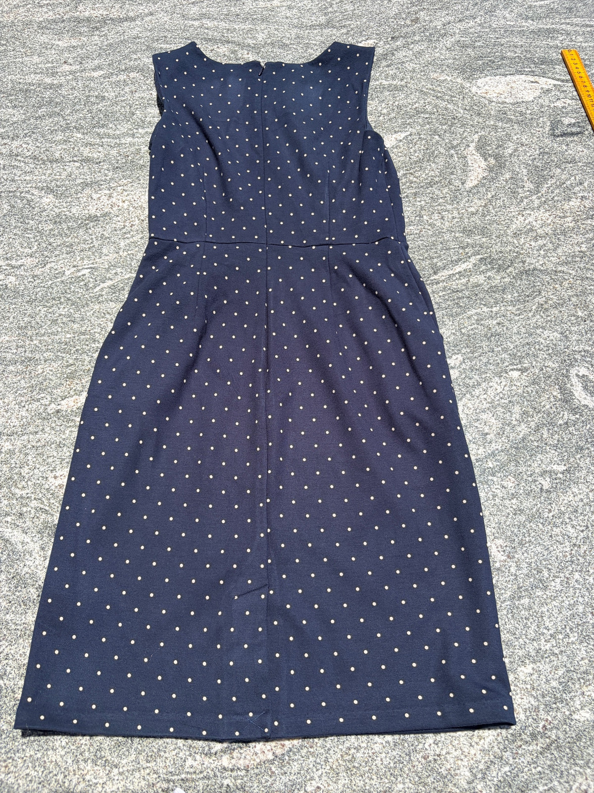 Vintage 1990s Supermodel Navy Polka Dot Sleeveless Dress Medium