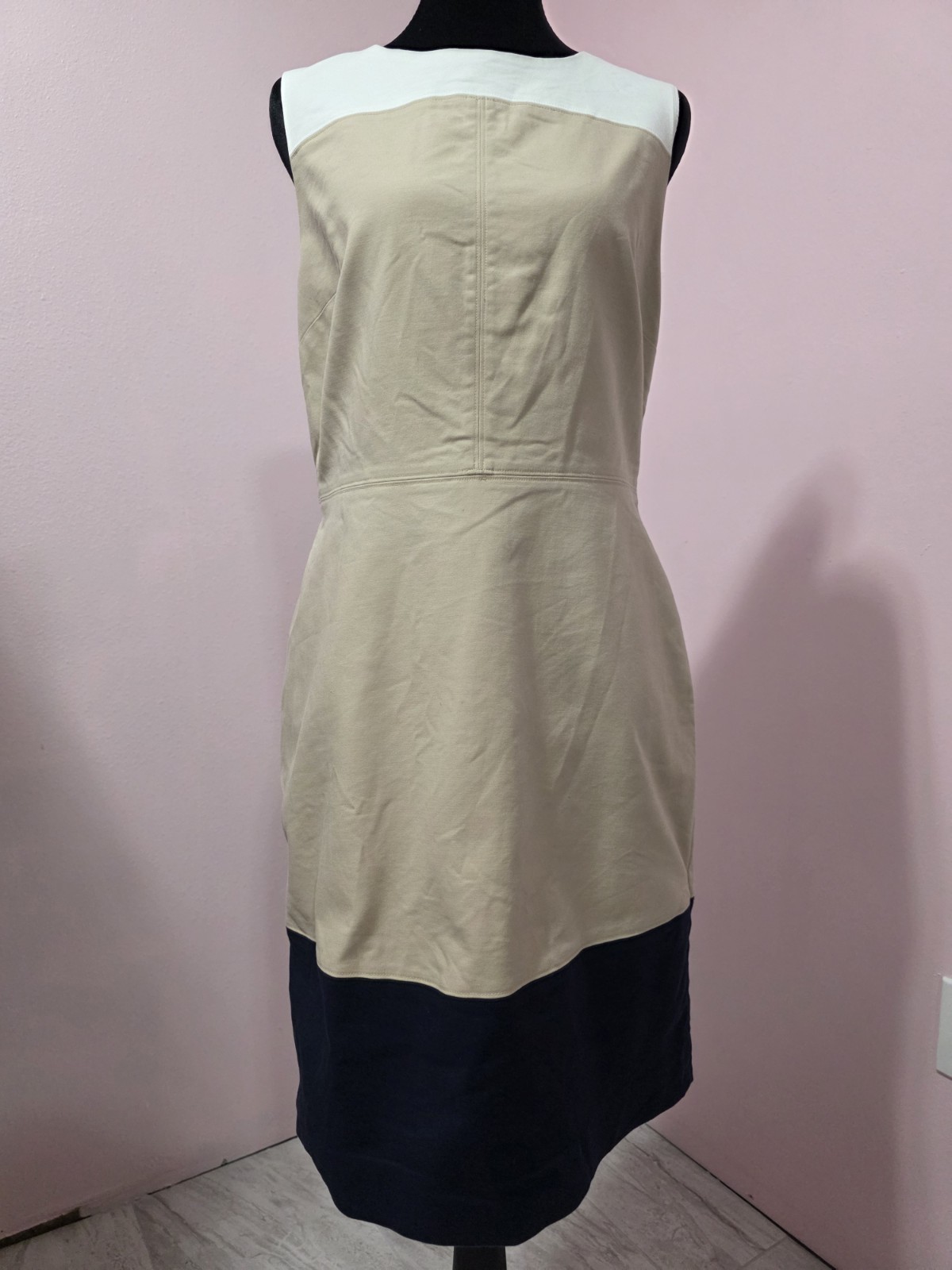 The Limited White Beige Black Colorblock Sheath Round Neck Back Zip Dress 8
