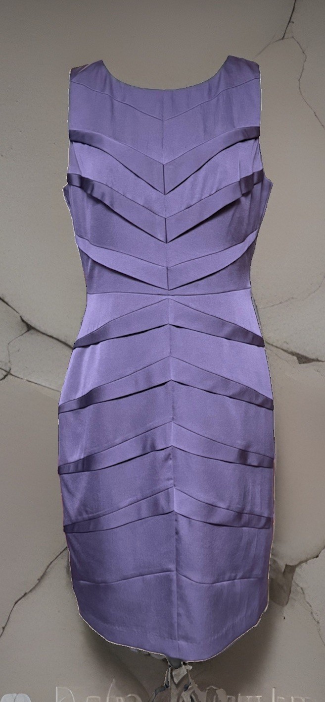 Adrianna Papell Purple Shutter Pleat Tiered Knee Length Dress Slimming Sz 10