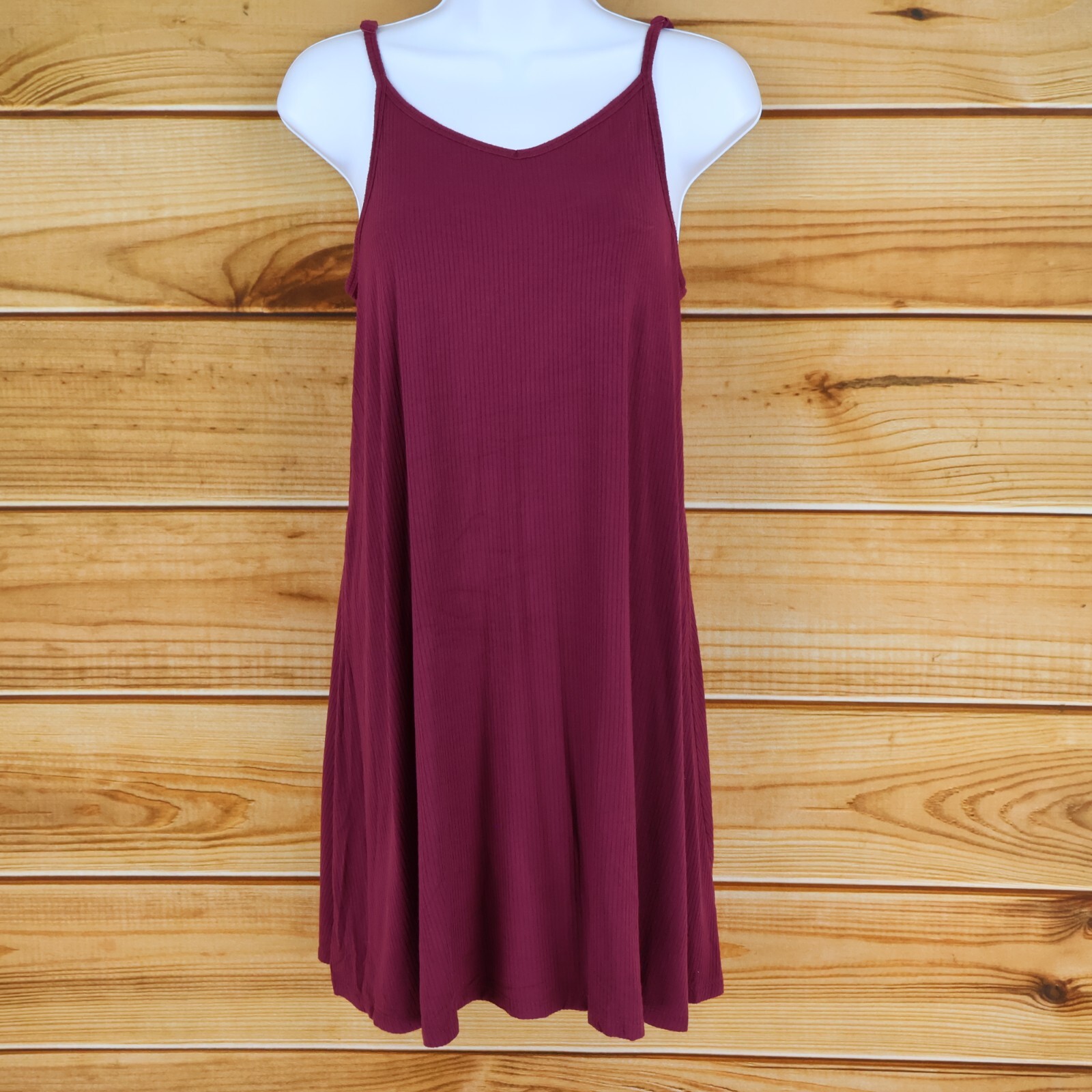 Mossimo Ribbed Sundress Womens Sz XS Maroon Adjustable Straps Stretch Loose Fit