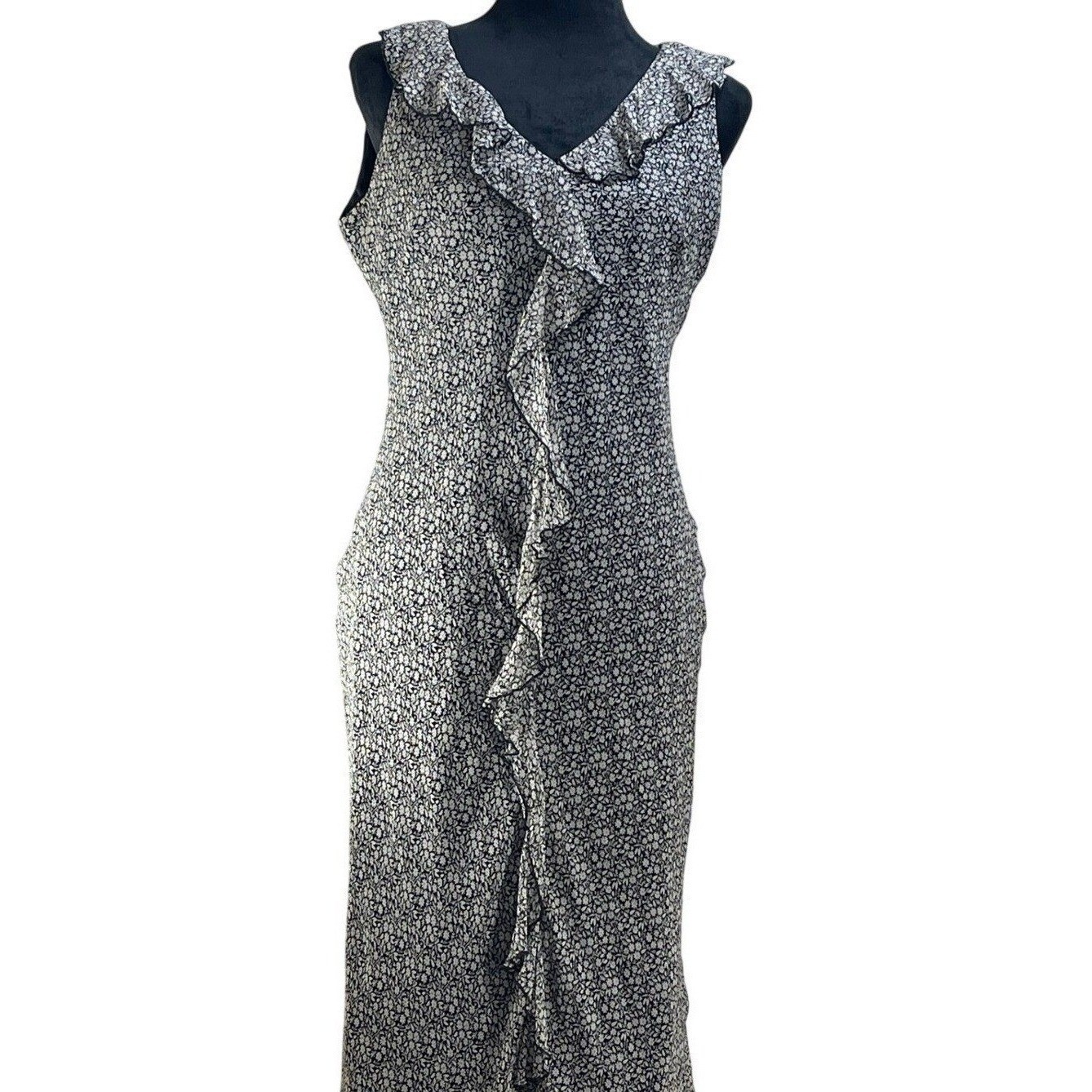 Studio David Warren Silk Floral Ruffle Maxi Dress romantic whimsigoth 90s