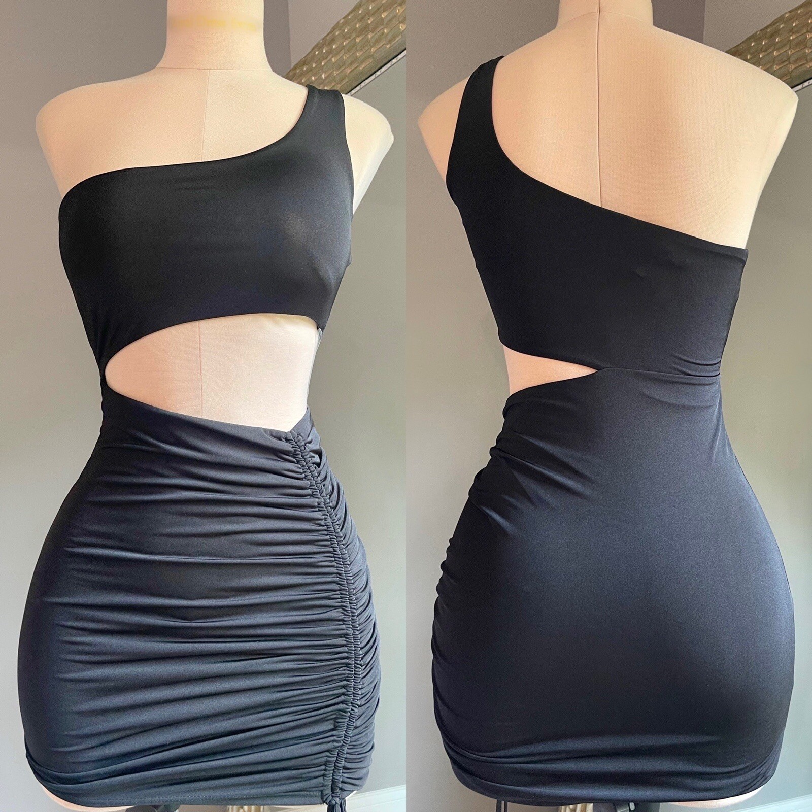 New Sexy One shoulder Cut Bodycon double layered cocktail club Mini dress Blk M