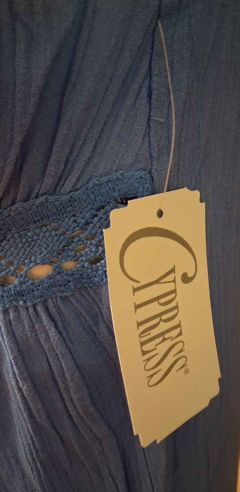 Cypress Blue Dress Crinkle Cotton and Lace Sleeveless V-Neck Misses Small NWT