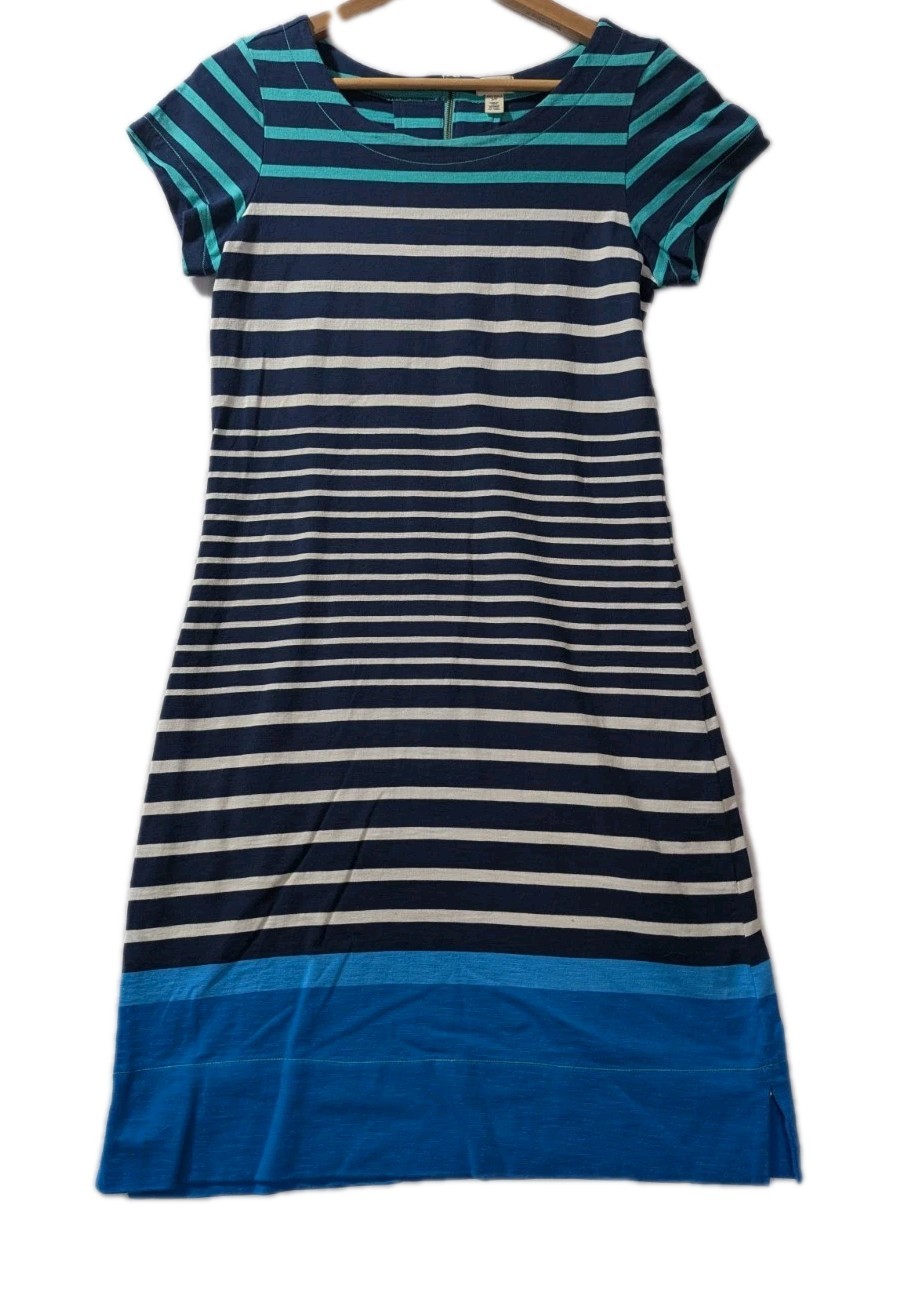 Hatley Striped Shift Dress S Navy Blue White Teal Cotton Nautical Quarter Zip