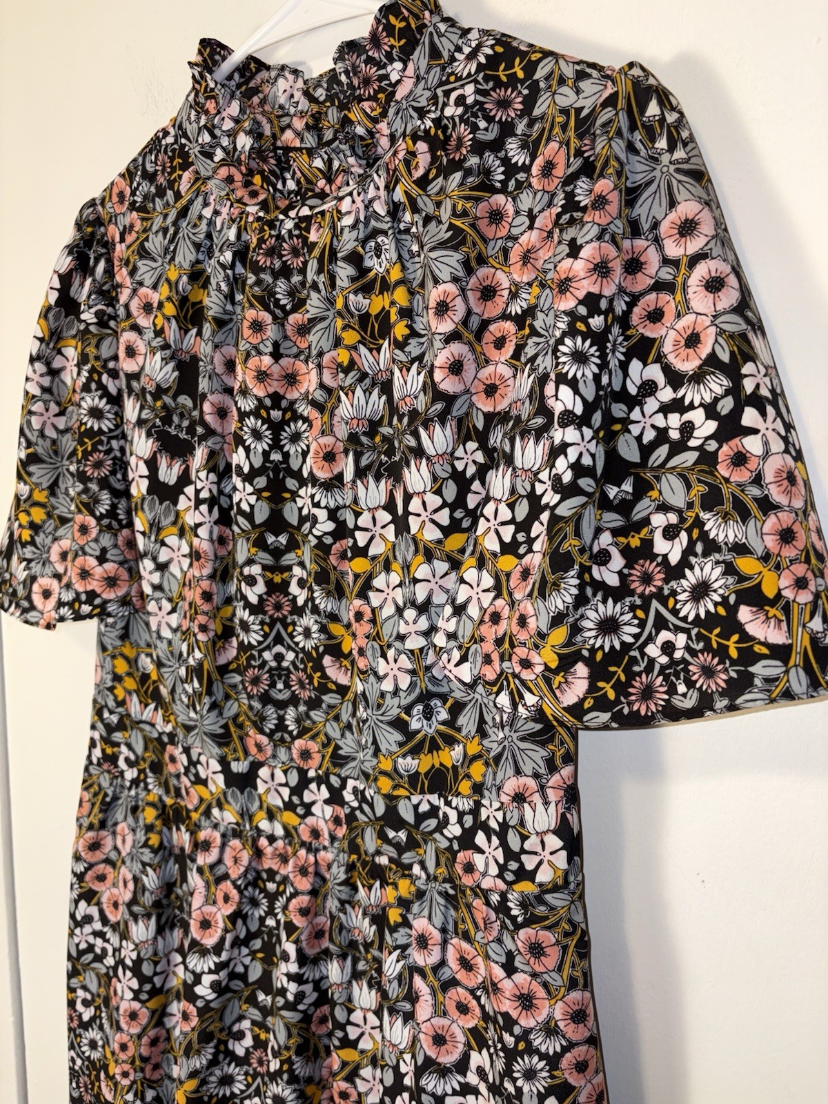 Julia Jordan Ruffle Mock Neck Flutter Sleeve A-Line Dress Floral Print Size 8