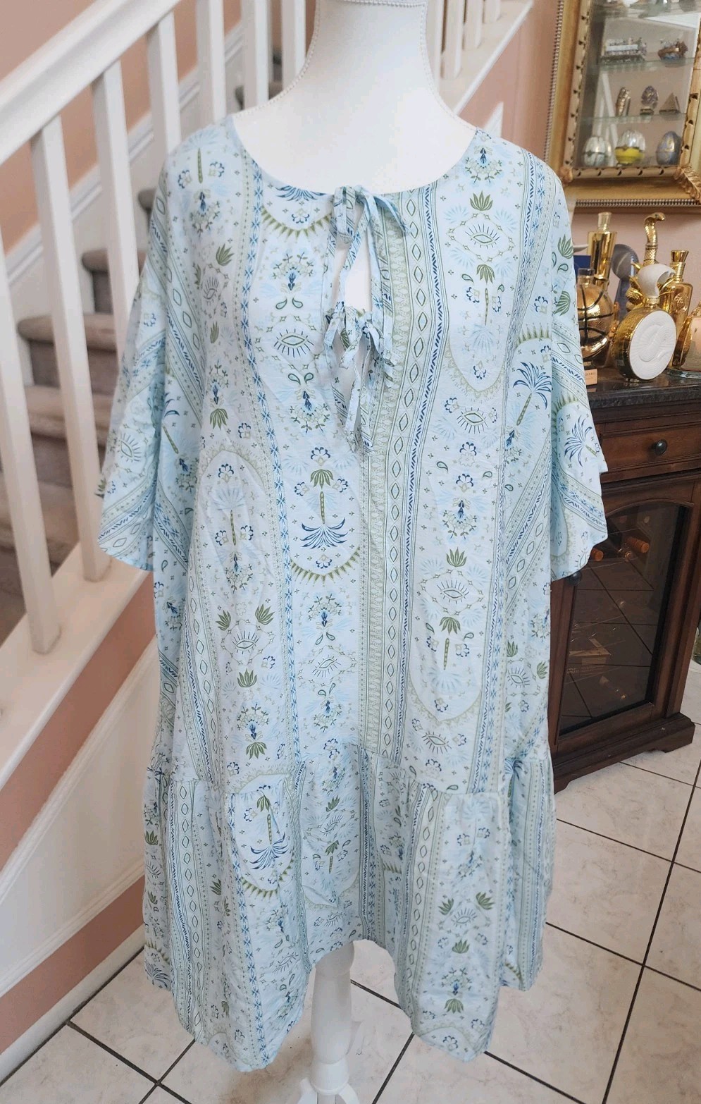 NWT BELLE ISLE BY TORRID Blue Palms Short Sleeve Popover Mini Dress Sz 2 2X 18