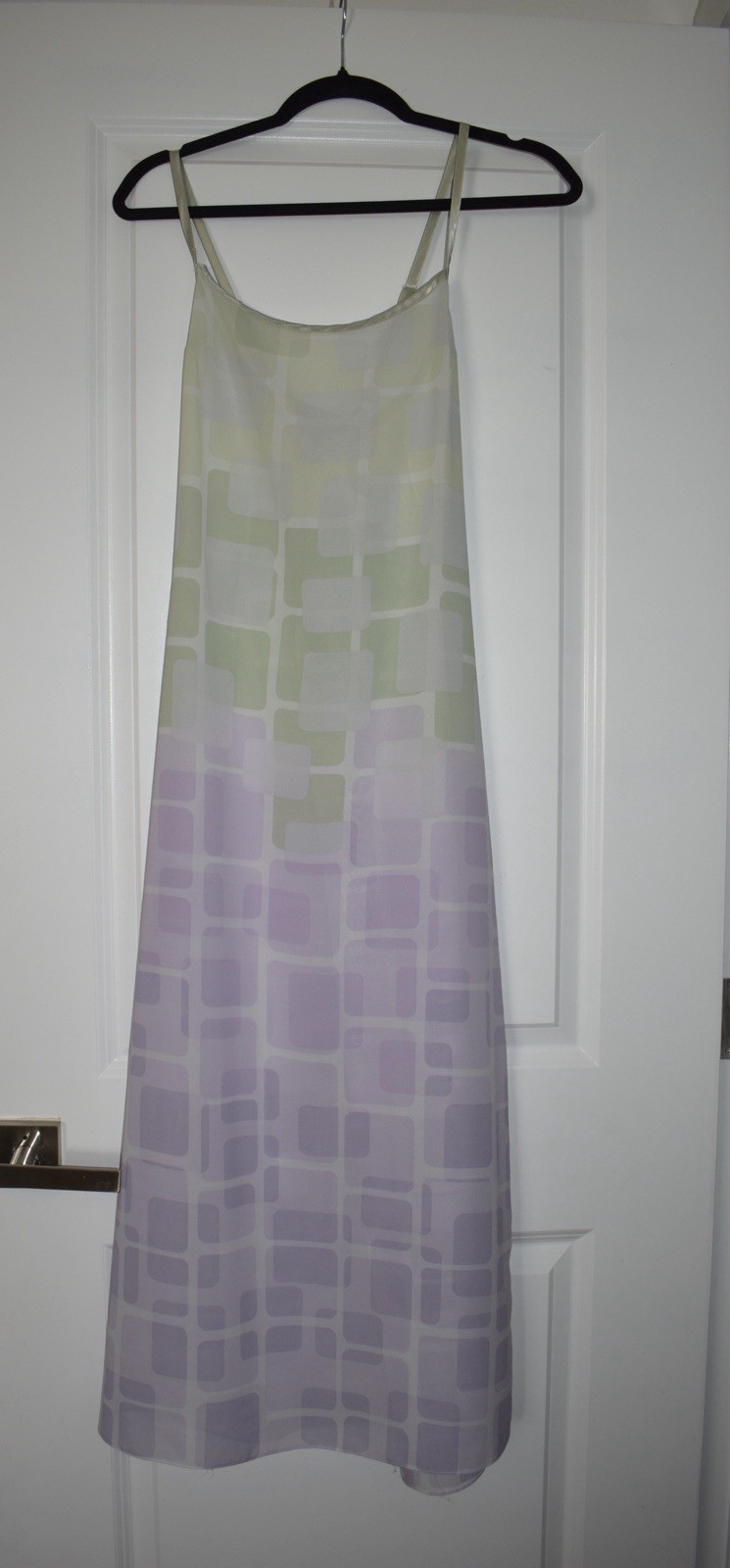 Halston Geometric Semi Sheer Maxi Dress Sleeveless White Purple Green Size S