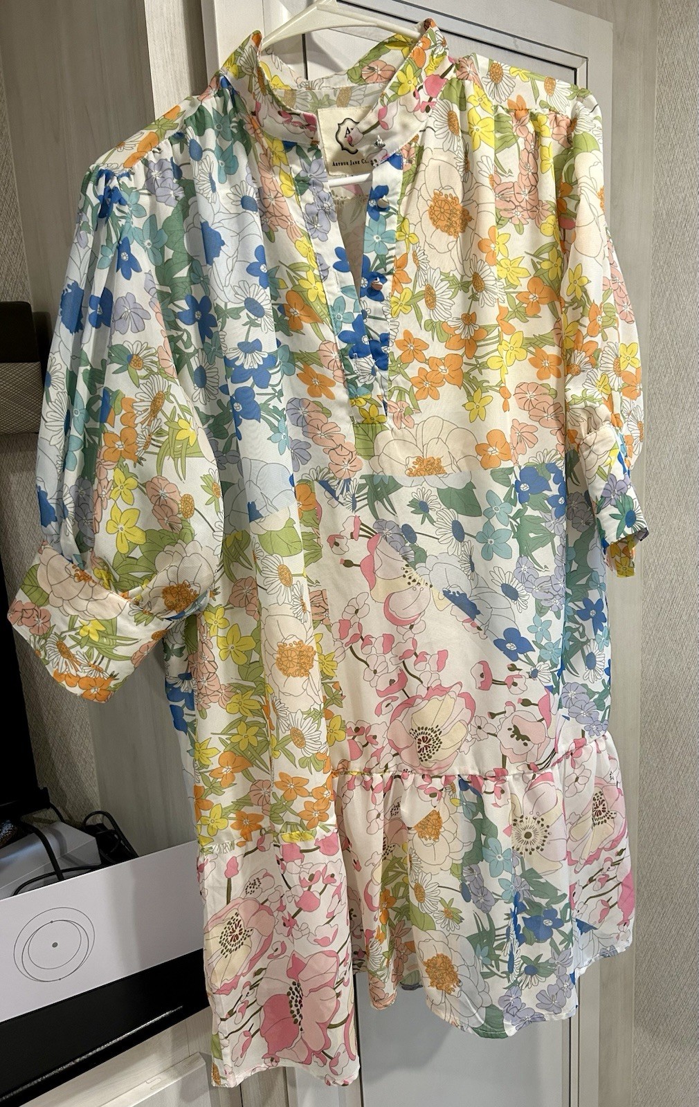 Arthur Jane Claire Floral Patchwork Mini Dress Size M Multicolor Ruffle Boho