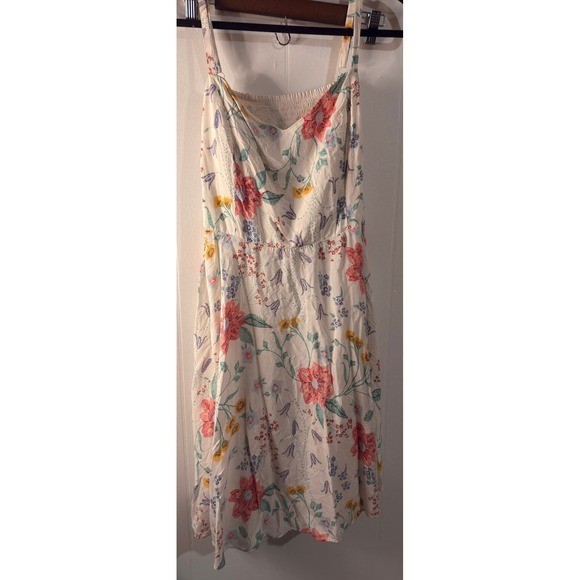 Old Navy Pink White Floral Smocked Cami Midi Dress Sundress Casual Vacation