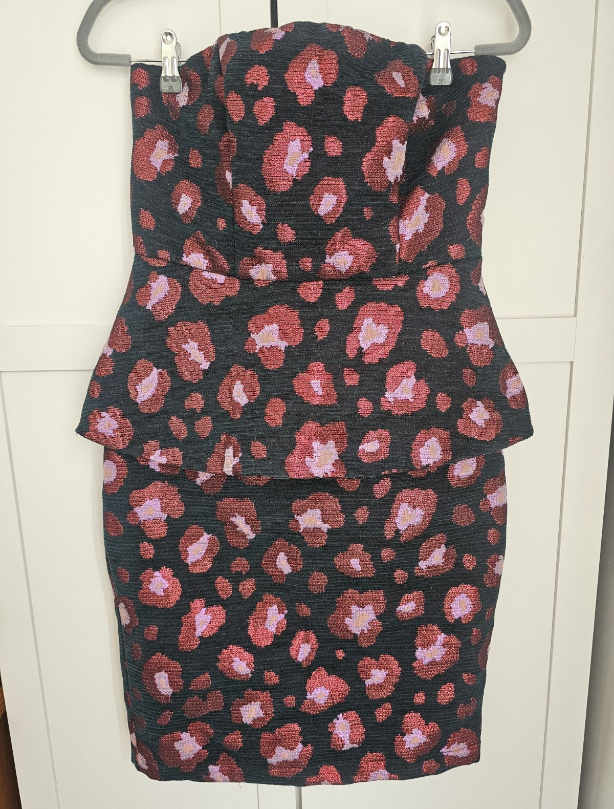 Eva Franco Strapless Sweetheart Sheath Peplum Floral Jacquard Dress 4
