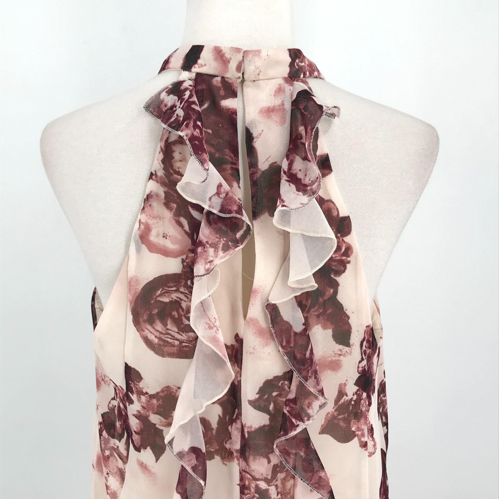 BCBGeneration Womens Dress Medium Maroon Red Sleeveless Ruffle Lined Sexy Floral