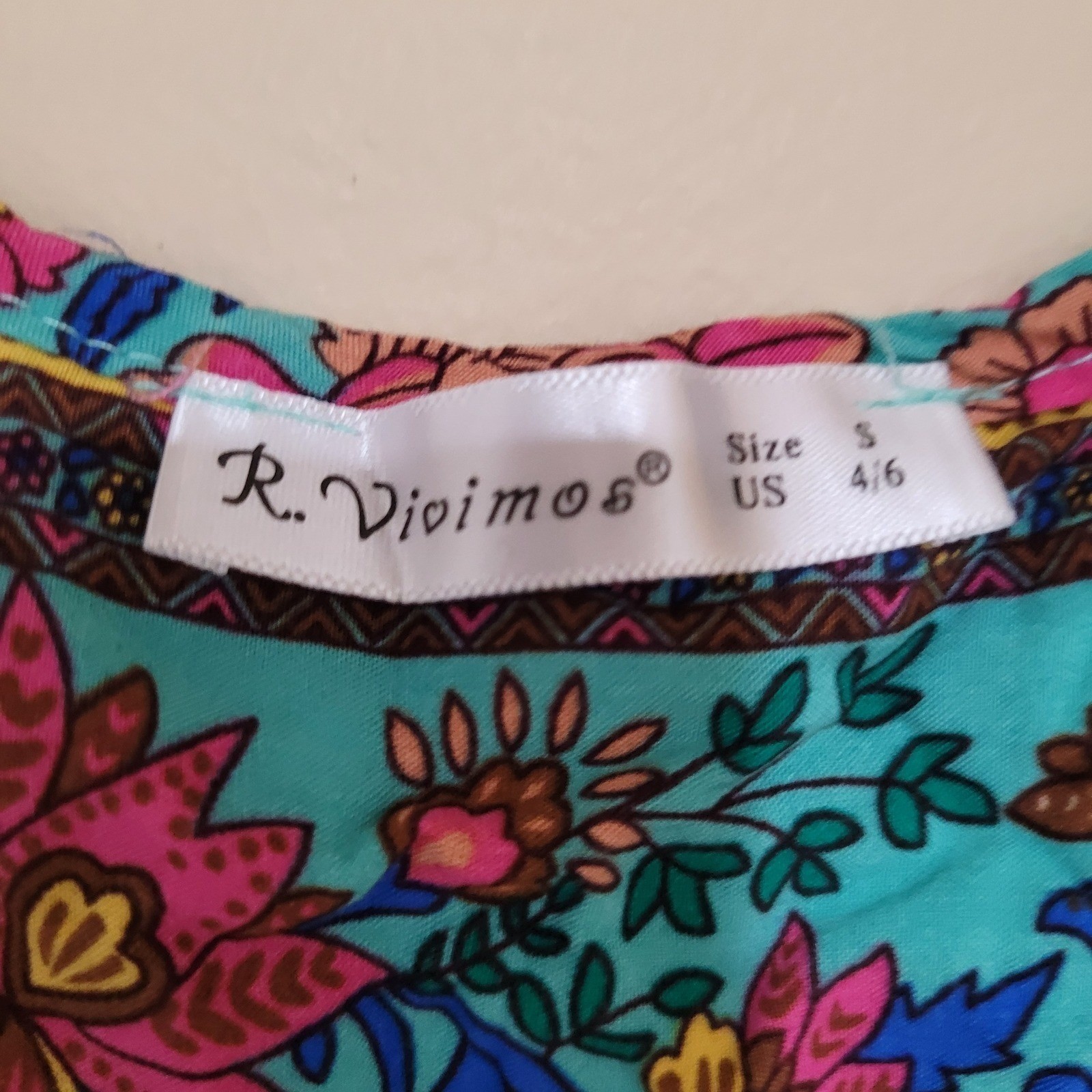 R Vivimos Turquoise Prarie Floral Print Maxi Dress boho Hippie Cottagecore Sz S