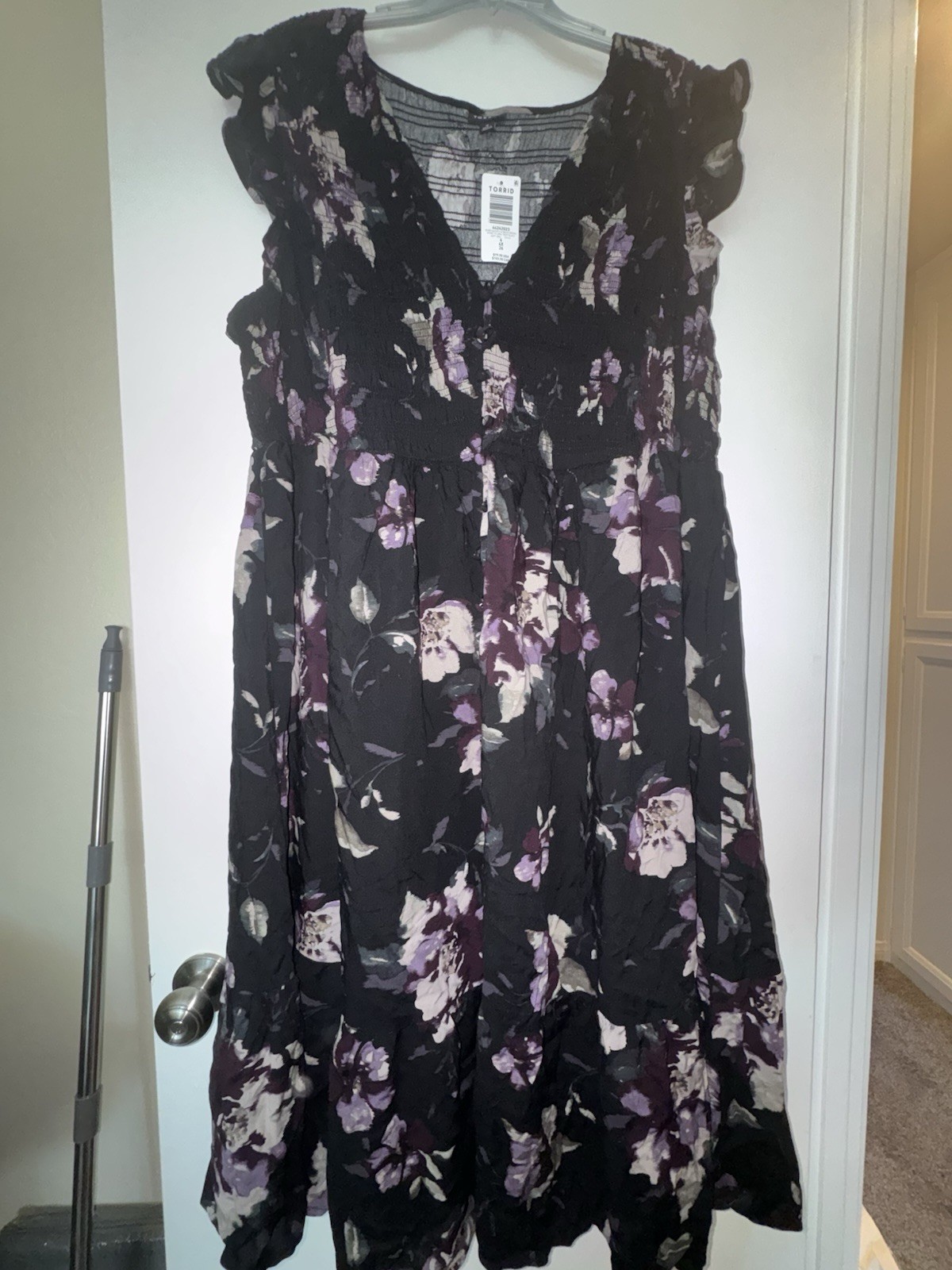 New Torrid Black Monet Floral Challis Smocked Tiered Button Midi Dress 4X #0312