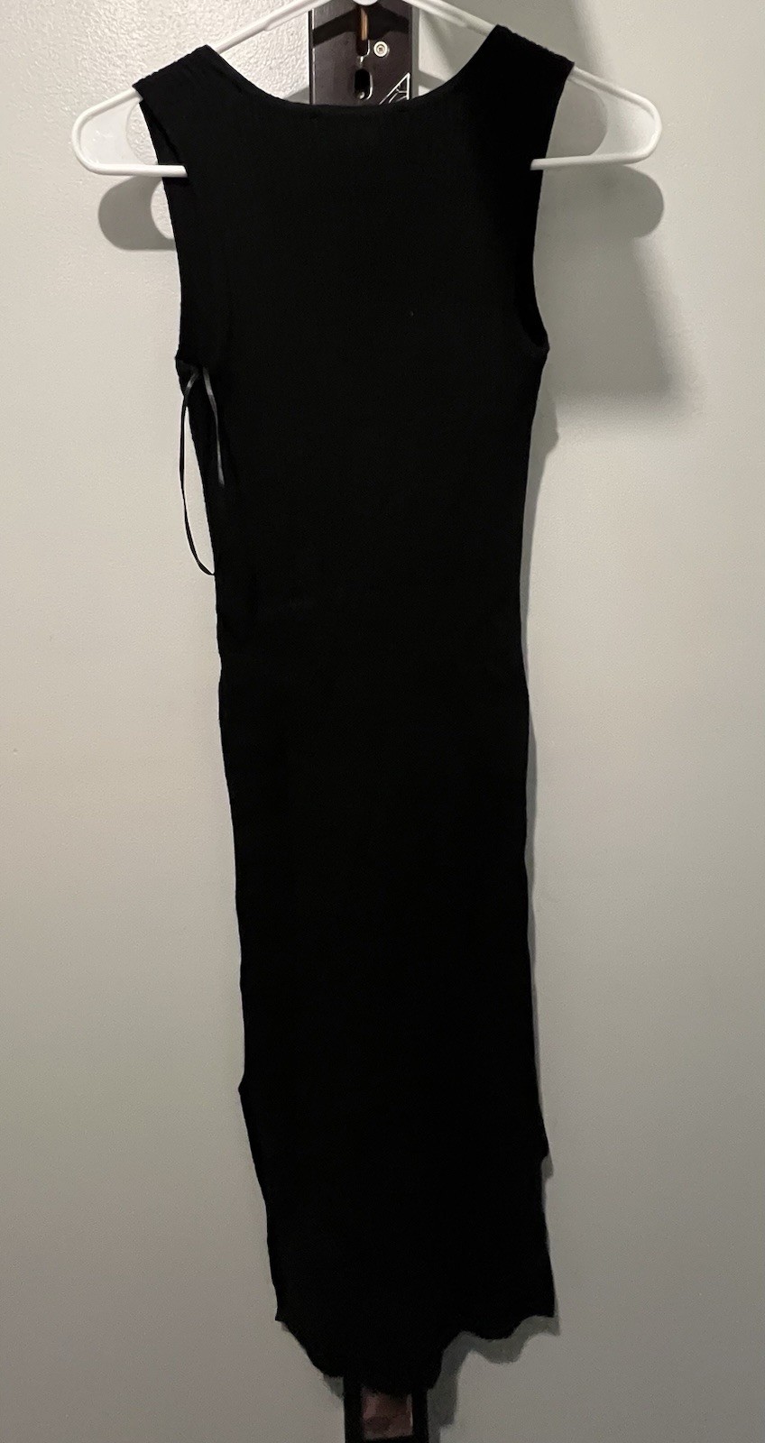 Magaschoni Solid Black Long Bodycon Dress XS Ribbed Knit Stretch Sleeveless
