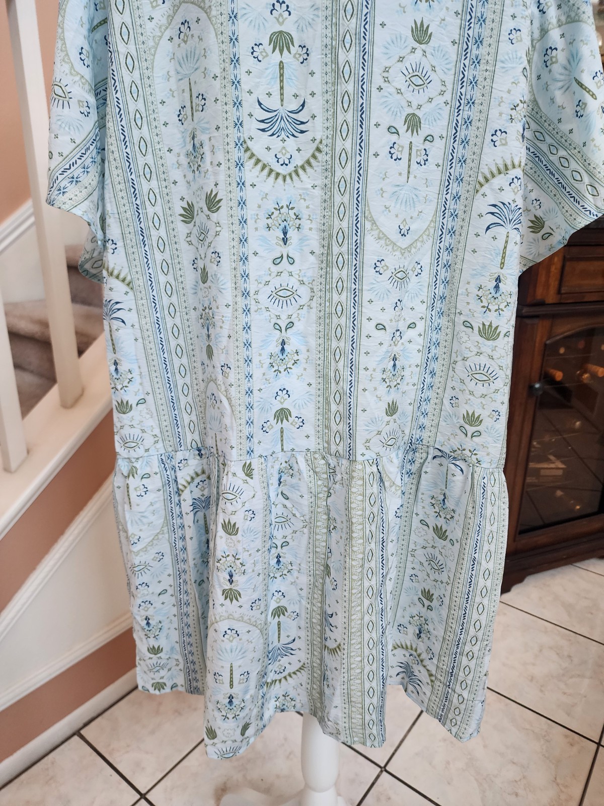 NWT BELLE ISLE BY TORRID Blue Palms Short Sleeve Popover Mini Dress Sz 2 2X 18