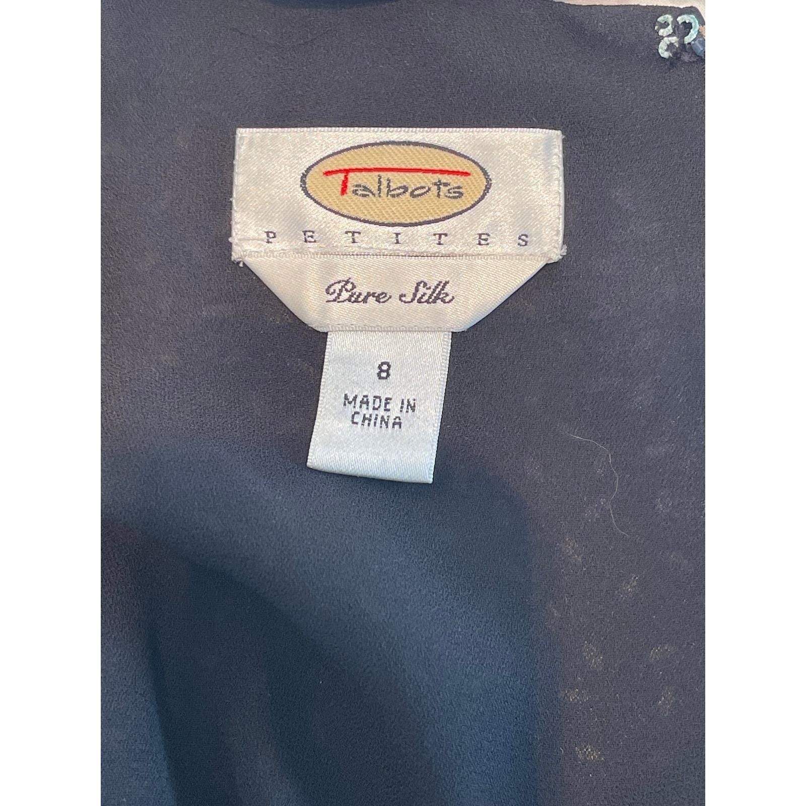 Talbots Petites Pure Silk Sleeveless Midi Wrap Dress Dot Print Black Tan Size 8P