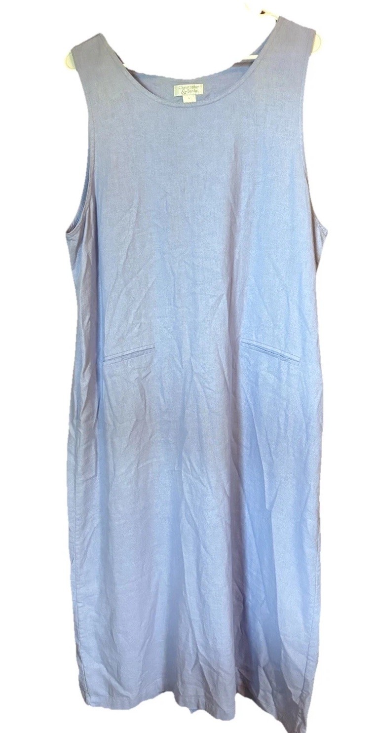 Christopher & Banks Linen Blend Sleeveless Maxi Dress Size L Lilac Pockets Slit