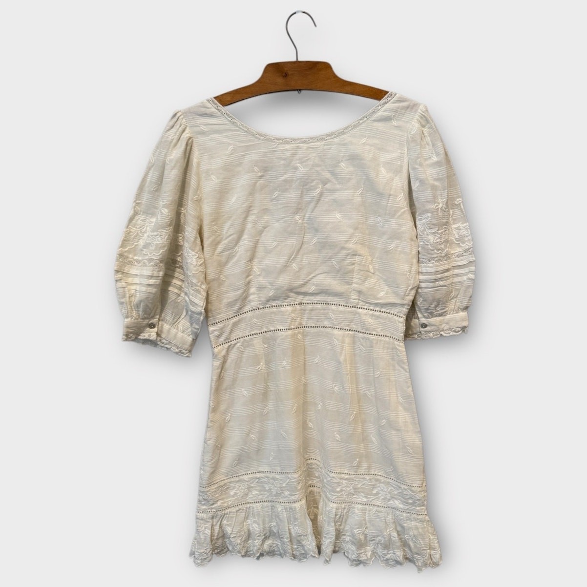 LoveShackFancy Lena V-Neck Embroidered Mini Dress Size Large