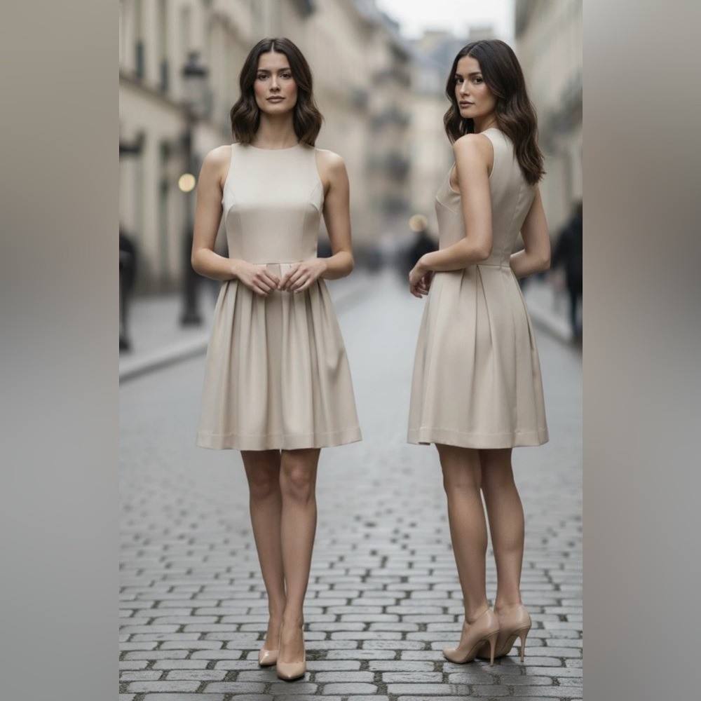 Liala x PG Sz S Women’s Light Beige Sleeveless A-Line Knee-Length Pleated Dress