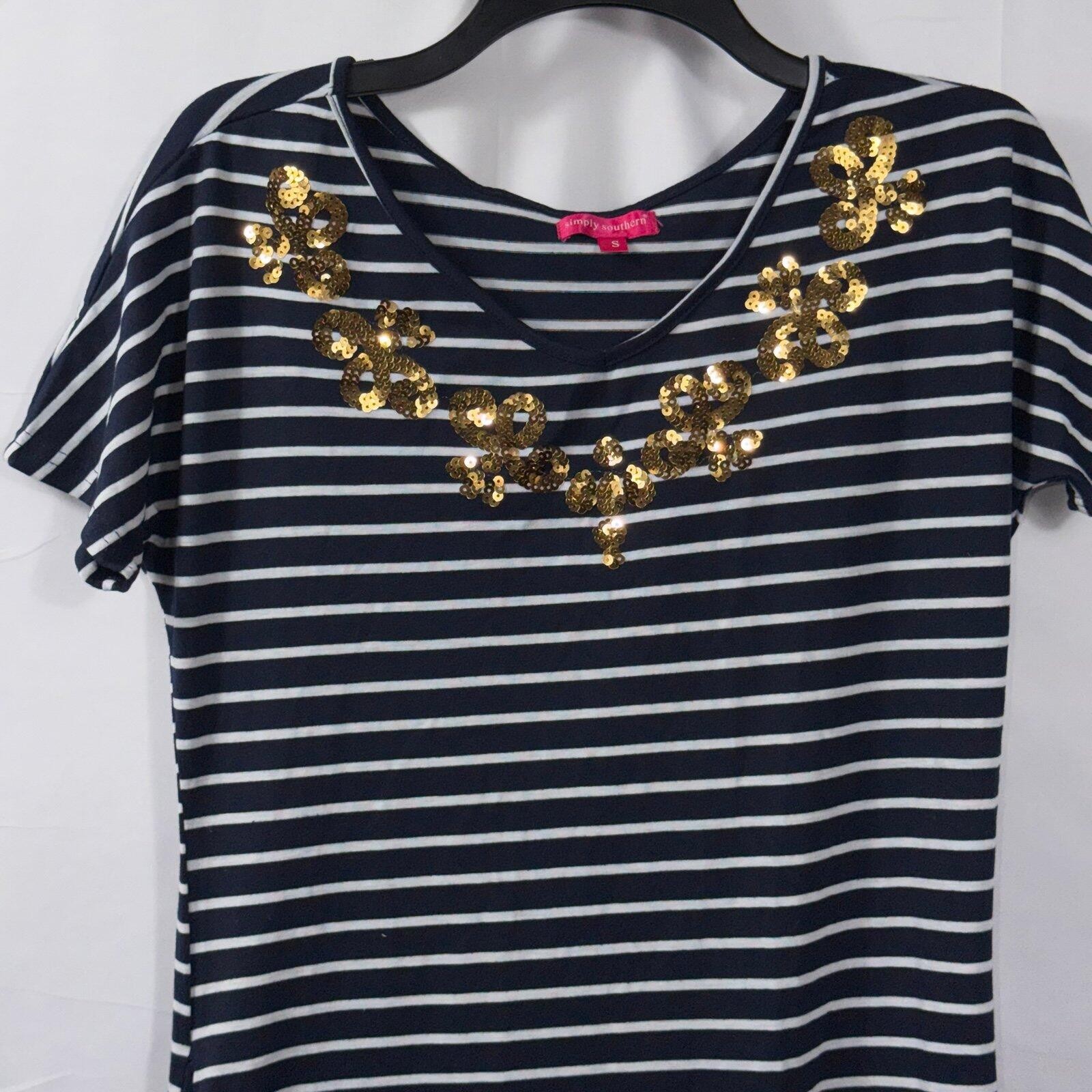 Simply Southern Navy Striped Sequin Accent Midi Dress Size Small