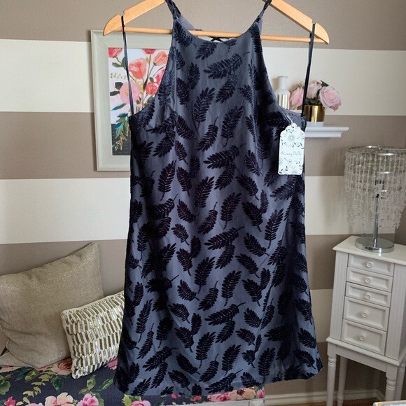 Honey Belle blue leaf halter dress size small back lace up mini dress