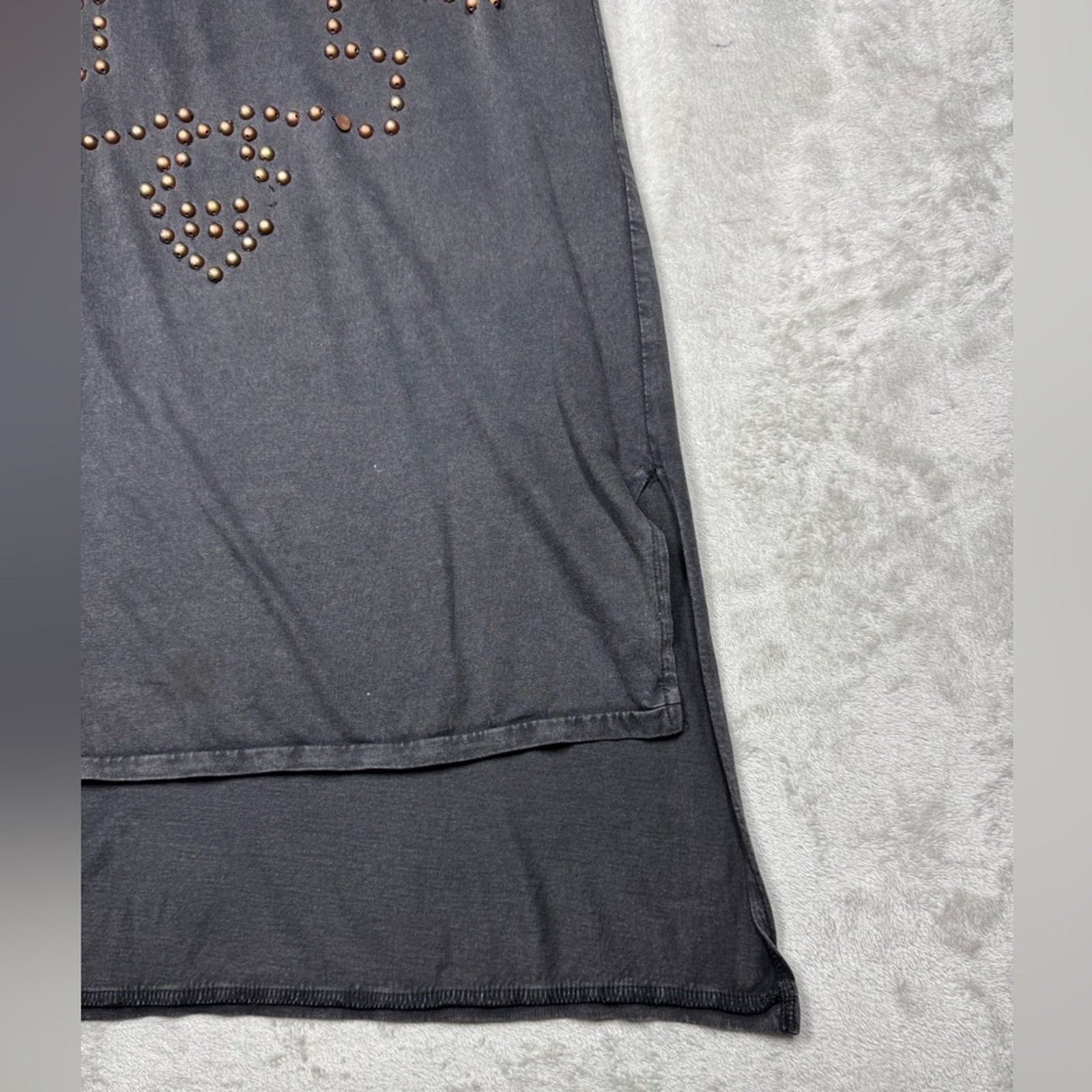 Vero Moda Grey Brown Beaded Grunge Rock Step Up Hem Mini Tunic T-Shirt Dress XS