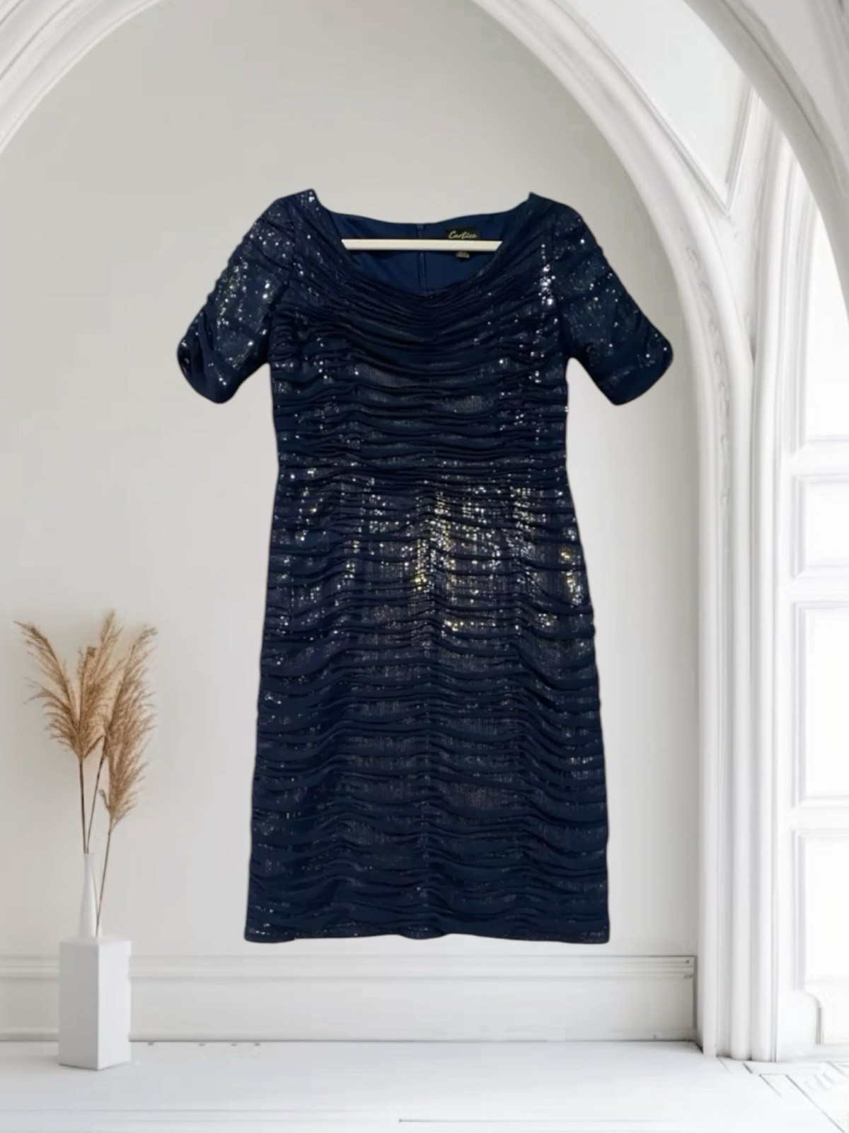 Cartise Womens Ruched Sequin Dress Size 6 Formal Event Holiday Party $250