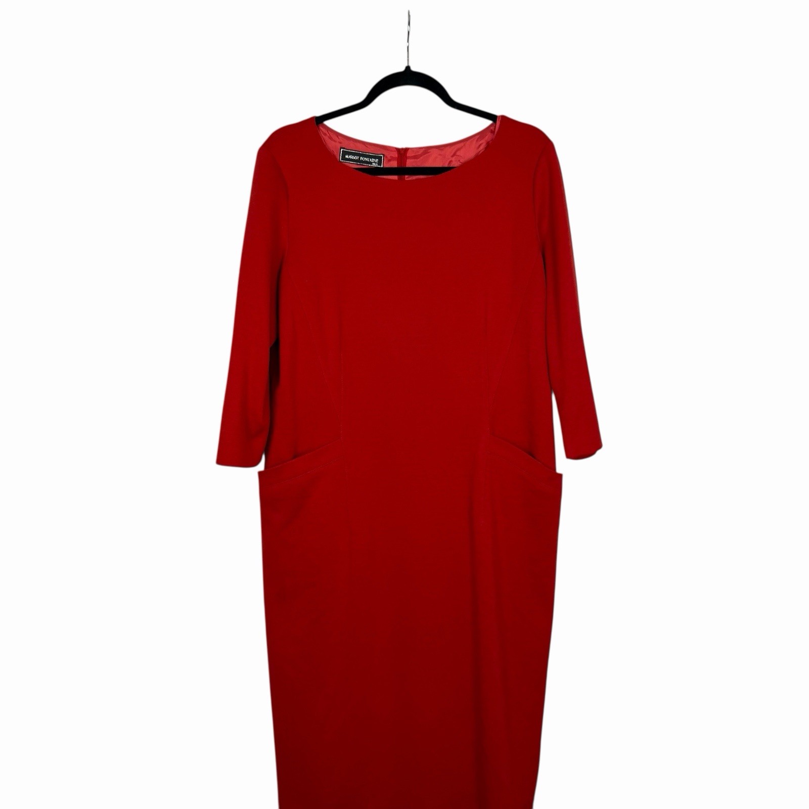 Margot Fontaine Paris Red Wool Blend Dress EU 50/18-20 US Sheath Classic Holiday
