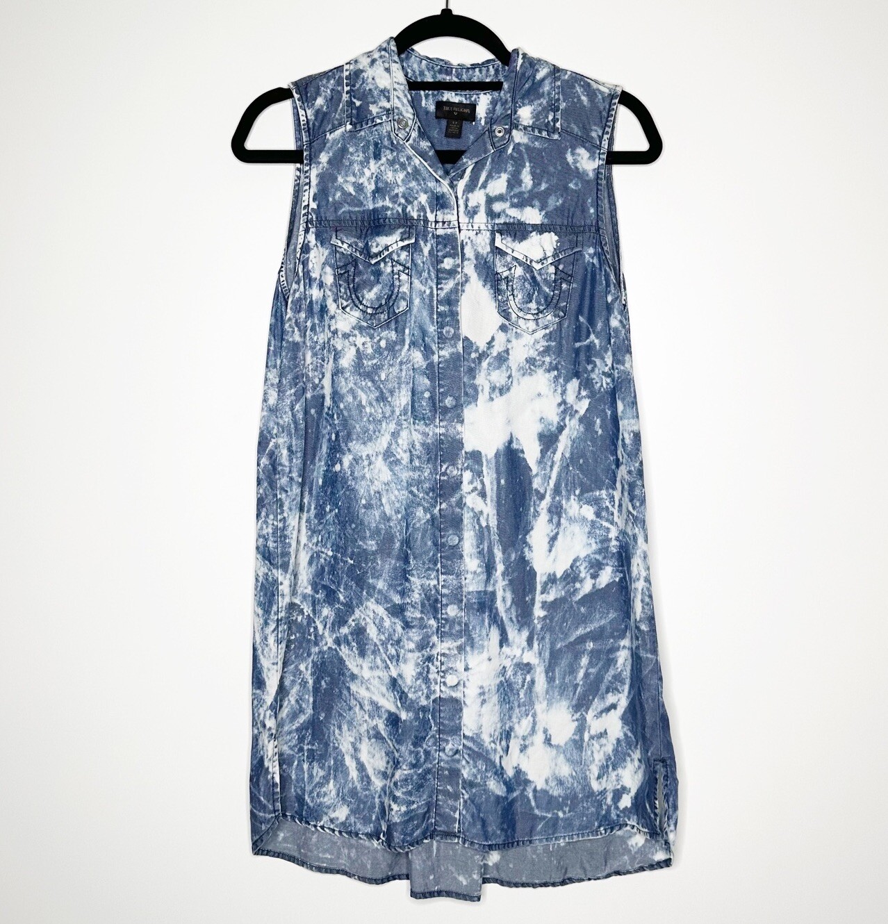 True Religion Georgia Chambray Button Down Dress Women’s Blue White Small Petite