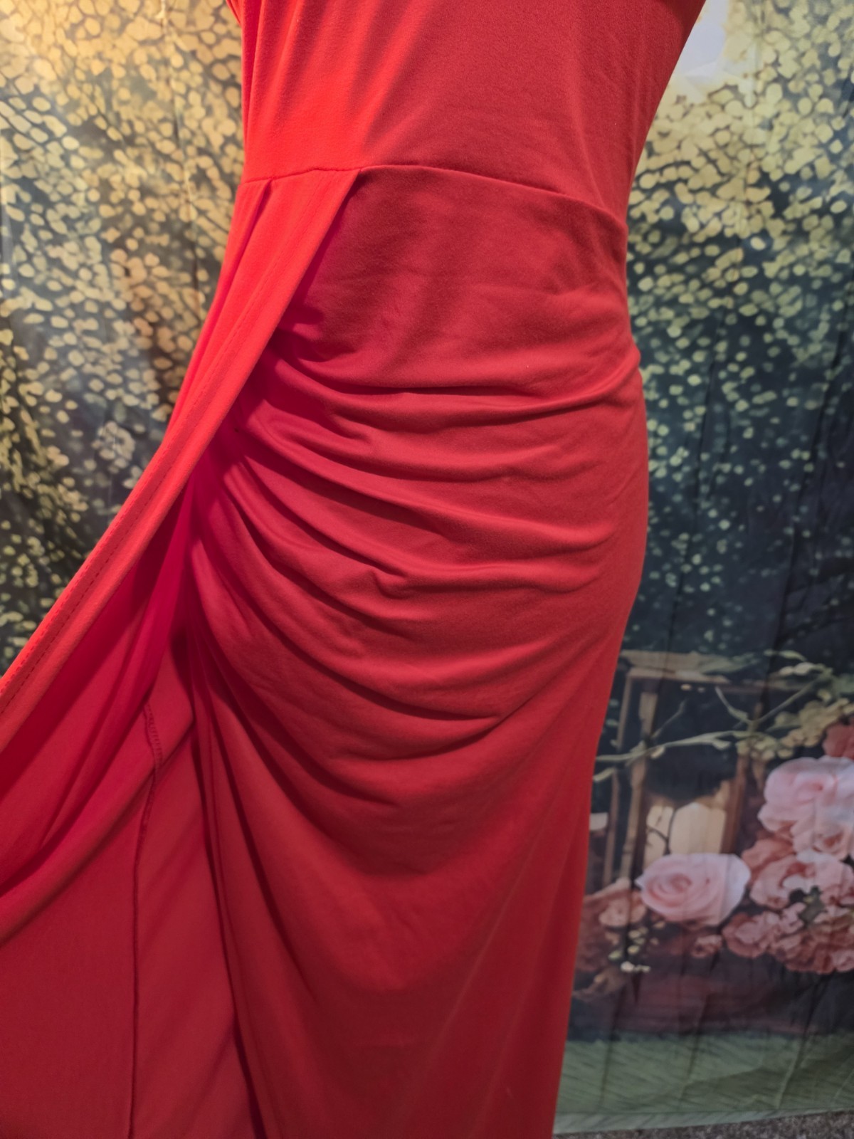 SHEIN Red One Shoulder Ruffle Ruched Chiffon Maxi Dress Women’s Size 4
