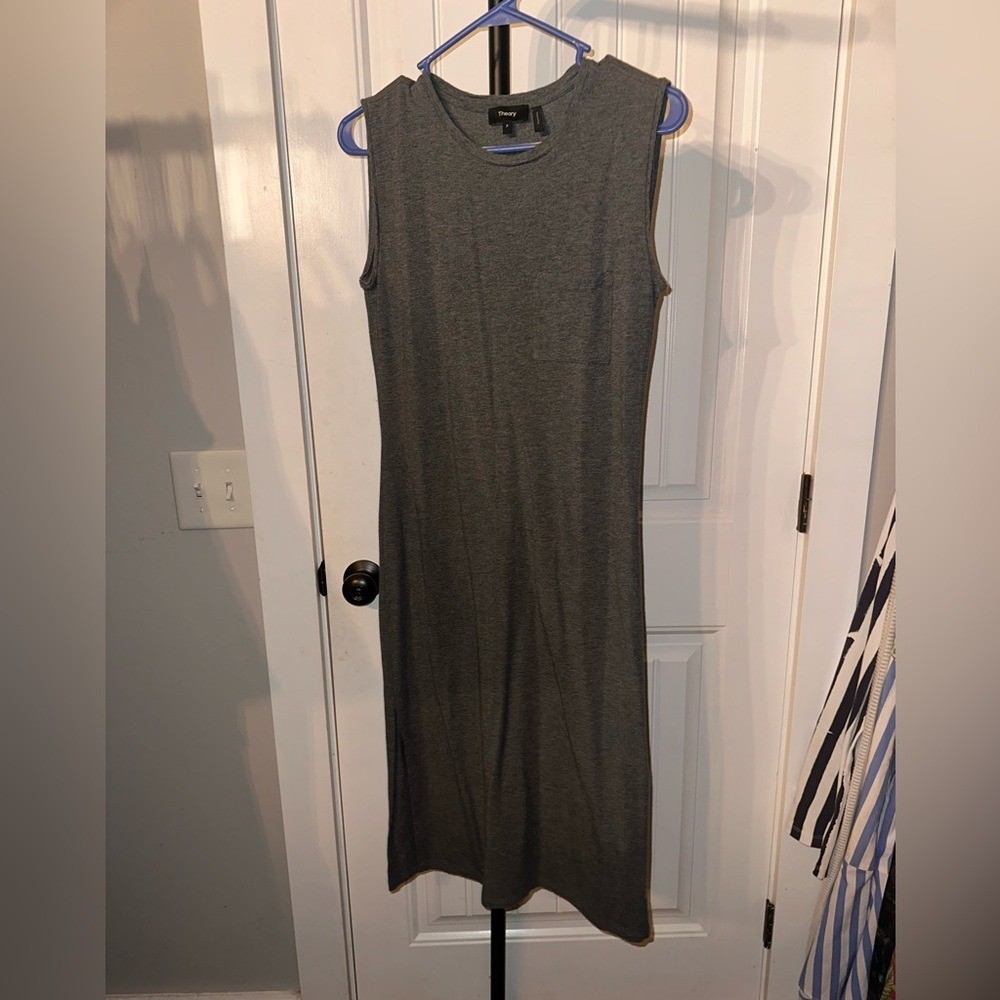 Theory Size Small Pima Cotton Modal Spandex Blend Gray Sleeveless MIDI Dress