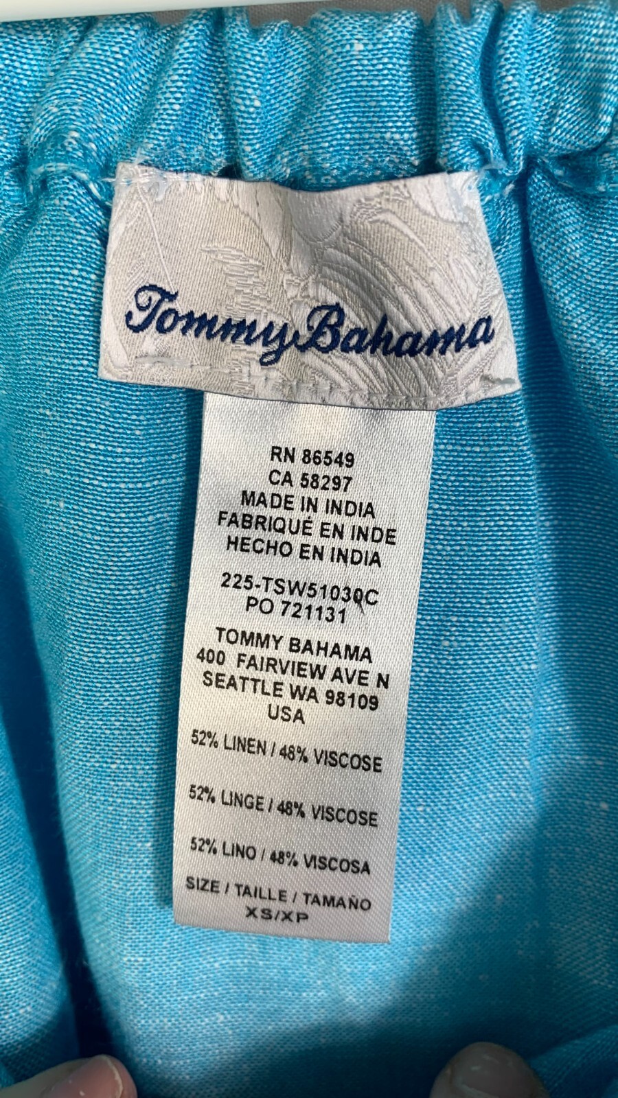 NEW Tommy Bahama Blue Linen Blend Off Shoulder Dress with Pockets Size XS